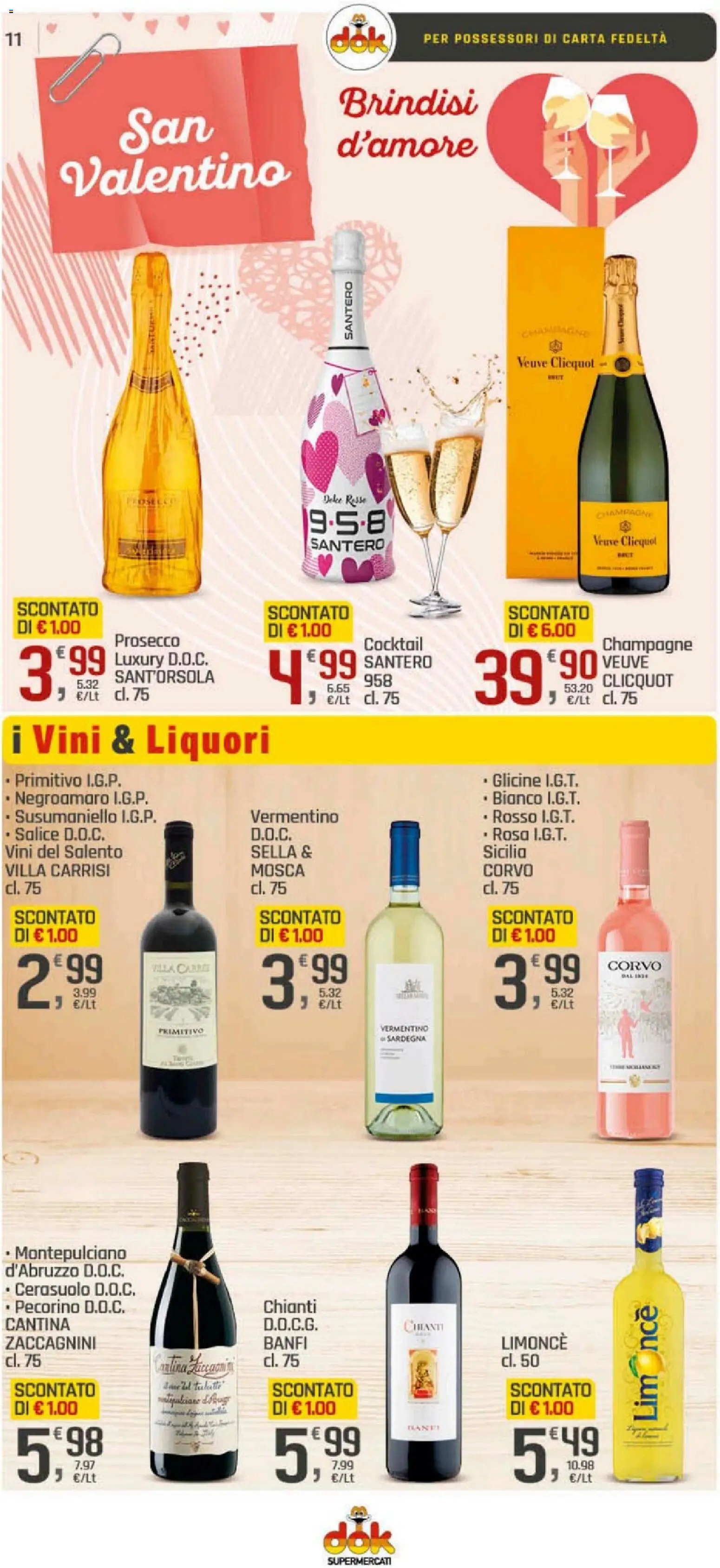 Volantino DOK del 05.02.2026 | Pagina: 11 | Prodotti: Prosecco, Champagne, Pecorino
