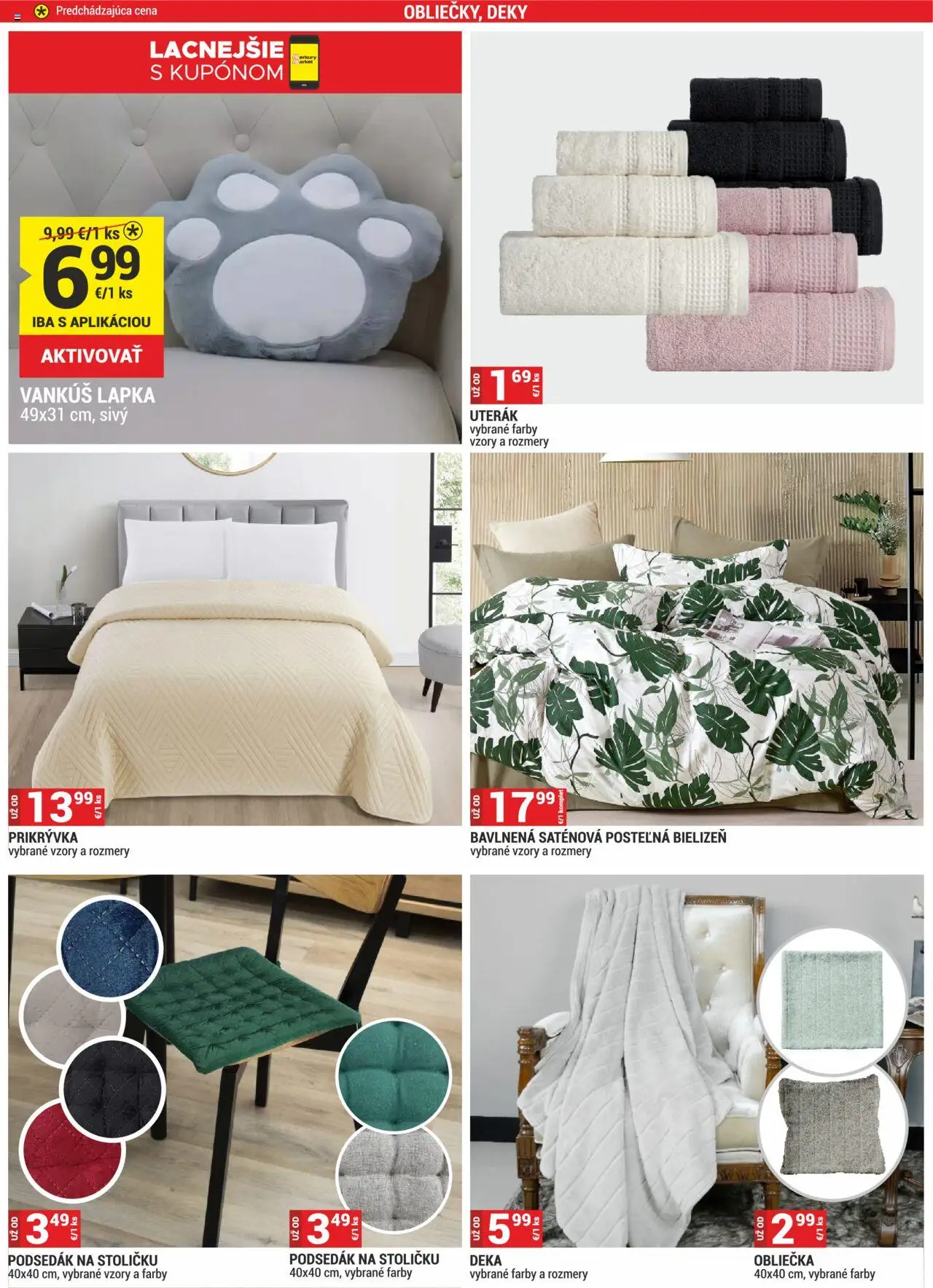 Nové Merkury Market akcie – leták je platný od 01.10.2025 | Strana: 15 | Produkty: Vankúš, Uterák, Deky