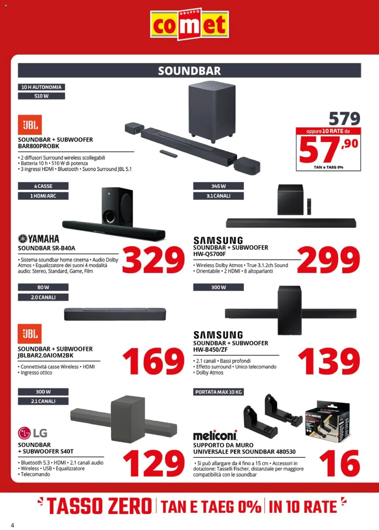 Volantino Comet del 20.02.2026 | Pagina: 4 | Prodotti: Telecomando, Soundbar, Batteria, Samsung
