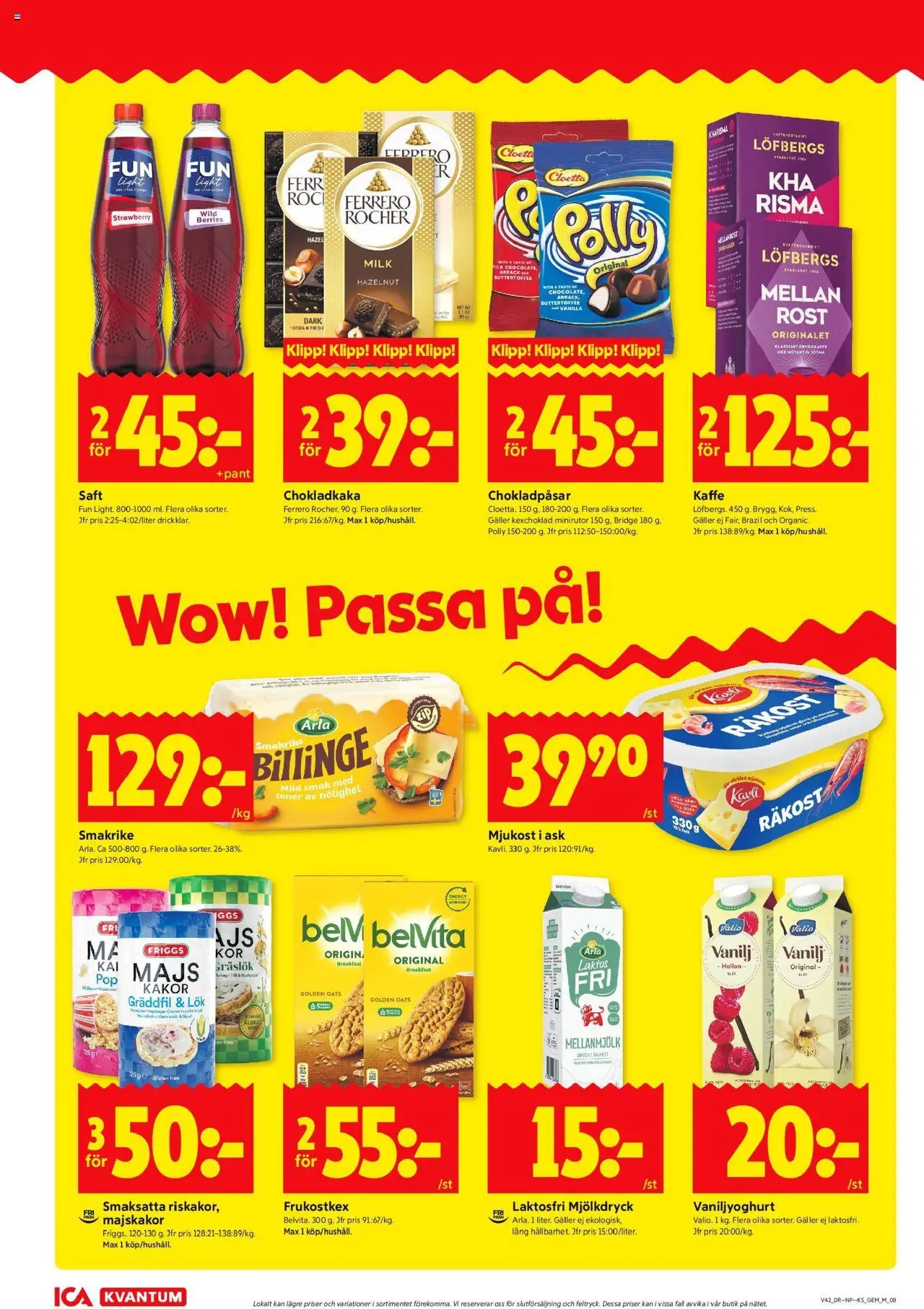 ICA Kvantum reklamblad aktuell från 13.10.2025 | Sida: 8 | Produkter: Majskakor, Kaffe, Gräddfil, Hallon