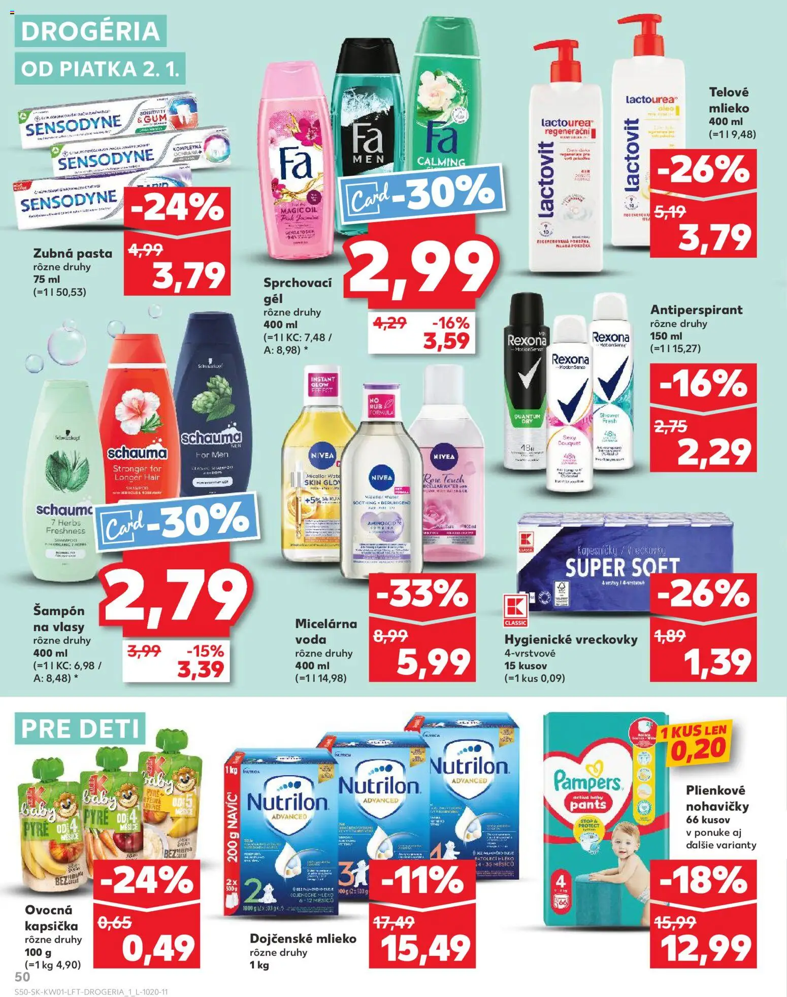 Nové Kaufland akcie – leták je platný od 02.01.2026 | Strana: 50 | Produkty: Mlieko, Šampón, Telové mlieko, Zubná pasta
