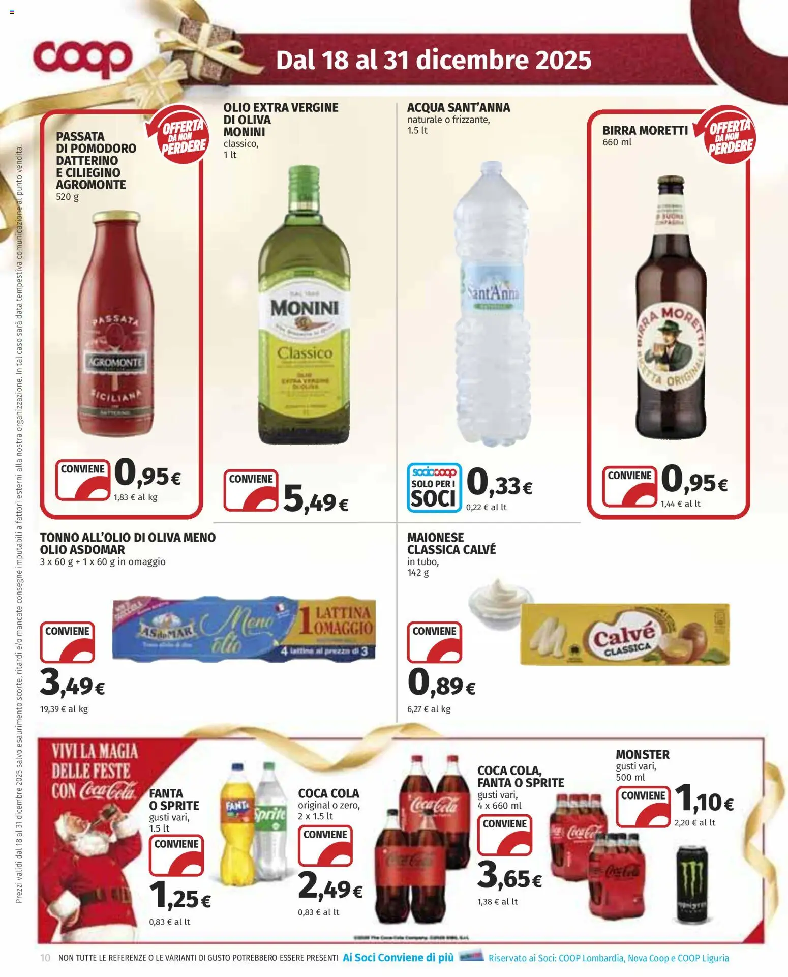 Volantino COOP del 18.12.2025 | Pagina: 10 | Prodotti: Acqua, Fanta, Olio extra vergine, Coca Cola