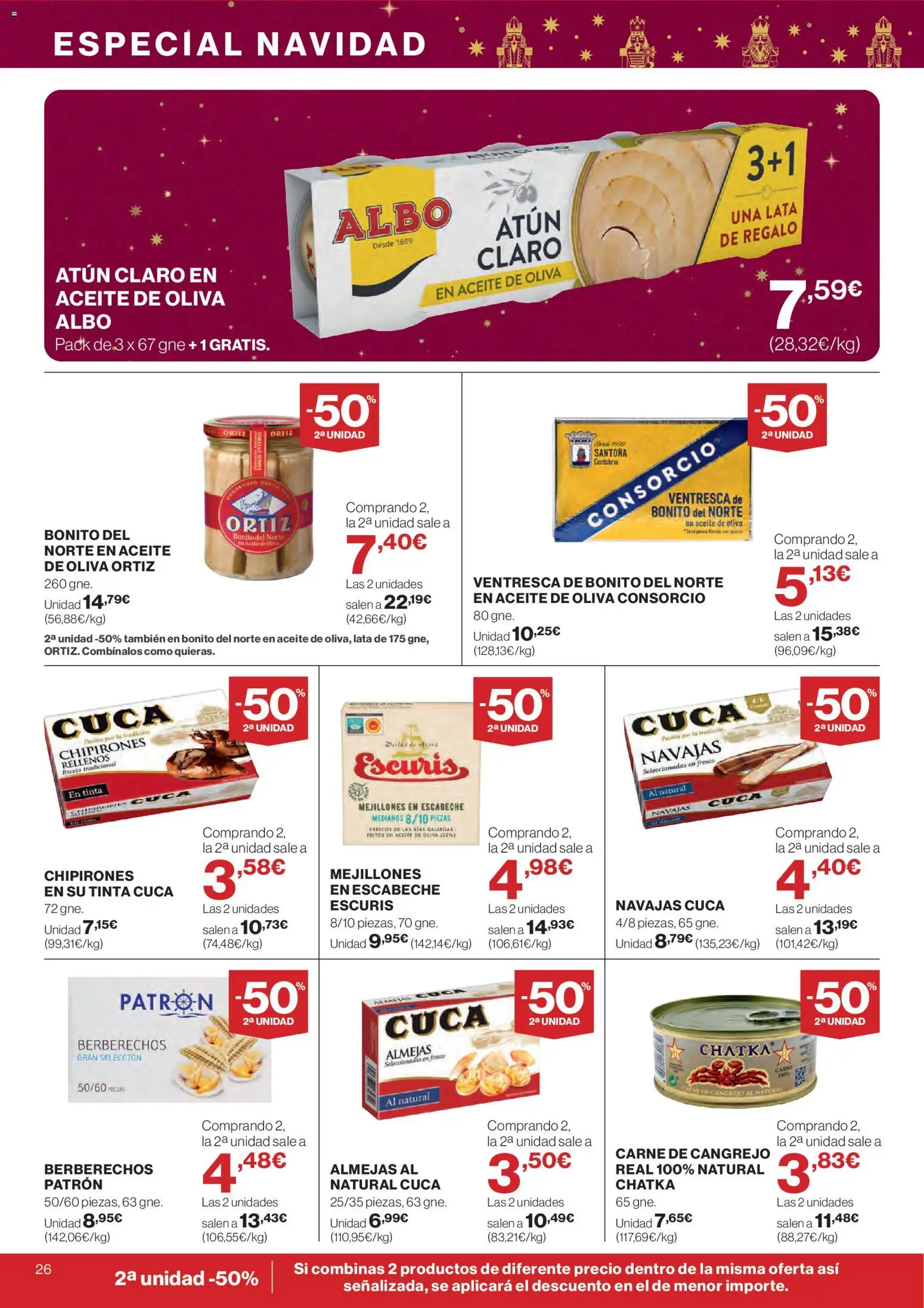 Hipercor catálogo │ válido desde el 18.12.2025 | Página: 26 | Productos: Berberechos, Aceite, Aceite de oliva, Atún claro