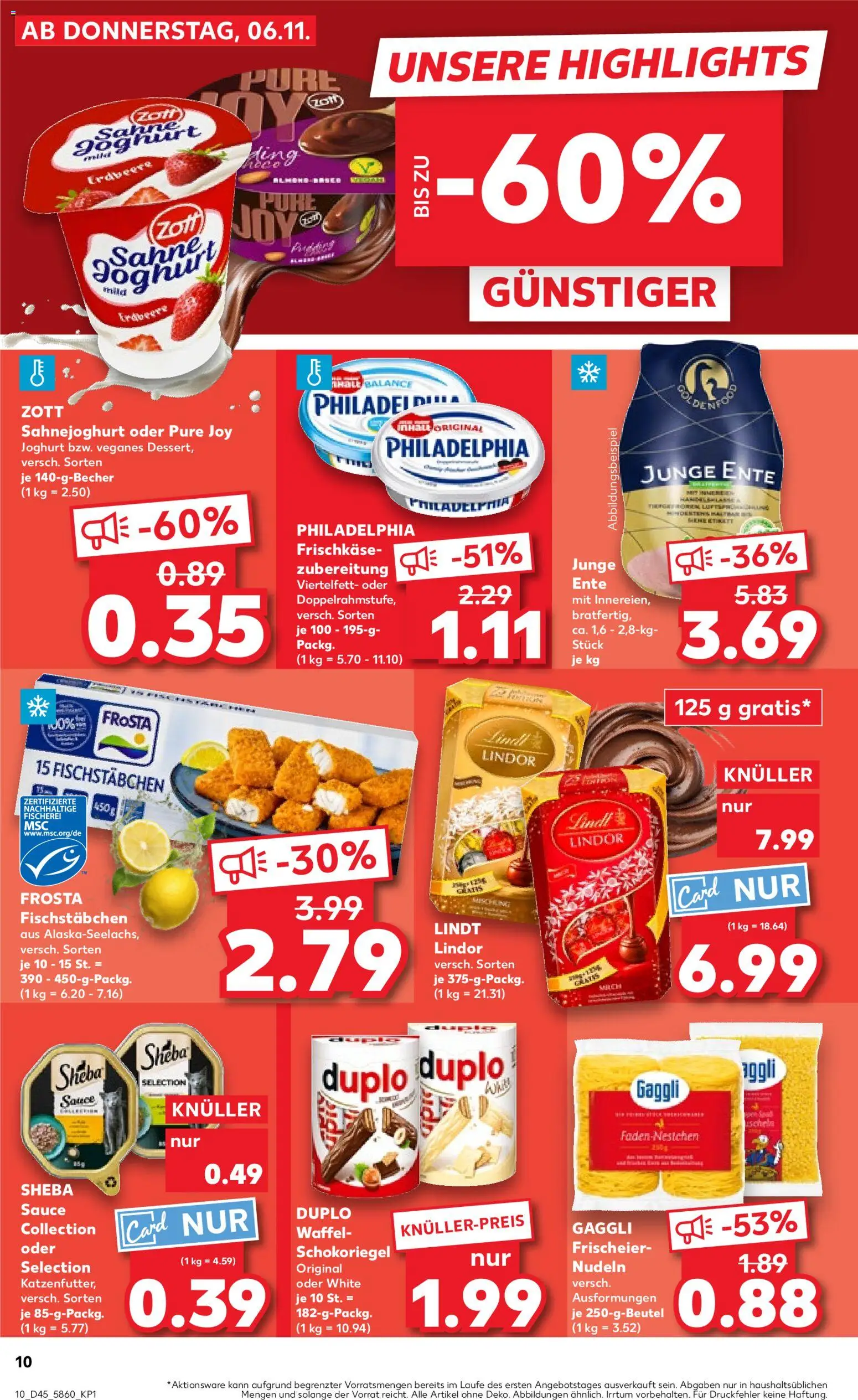 Kaufland prospekt Stuttgart	 – gültig ab 06.11.2025 | Seite: 10 | Produkte: Sheba, Pasta, Lindt, Frischkase