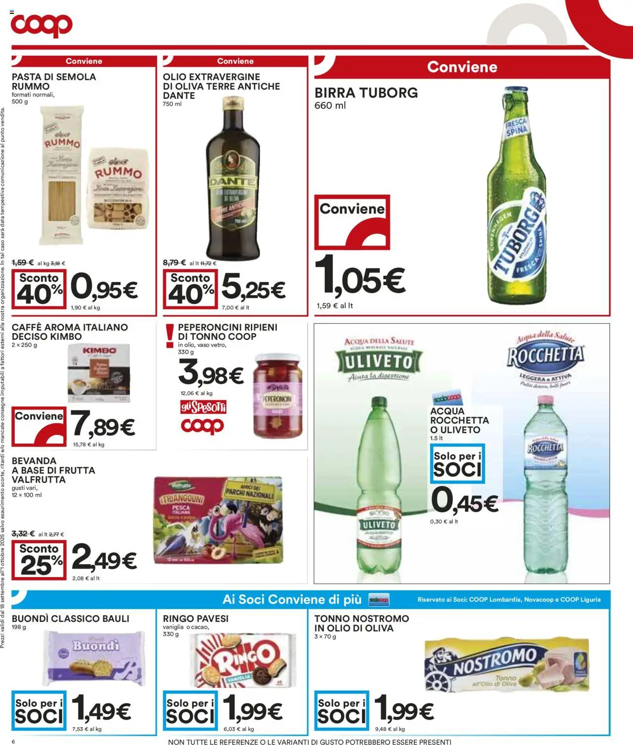 Volantino COOP del 18.09.2025 | Pagina: 6 | Prodotti: Acqua, Olio, Pasta, Data
