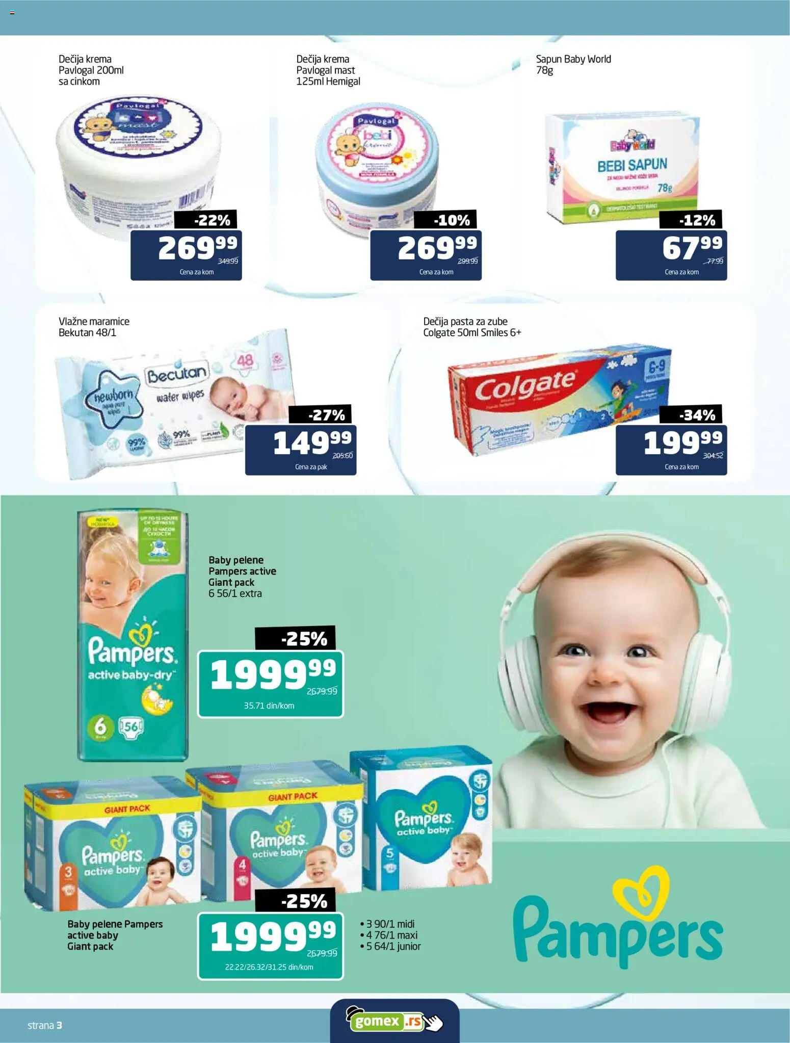 Gomex katalog - važi od 27.04.2026 | Strana: 3 | Proizvode: Mast, Krema, Vlažne maramice, Pelene