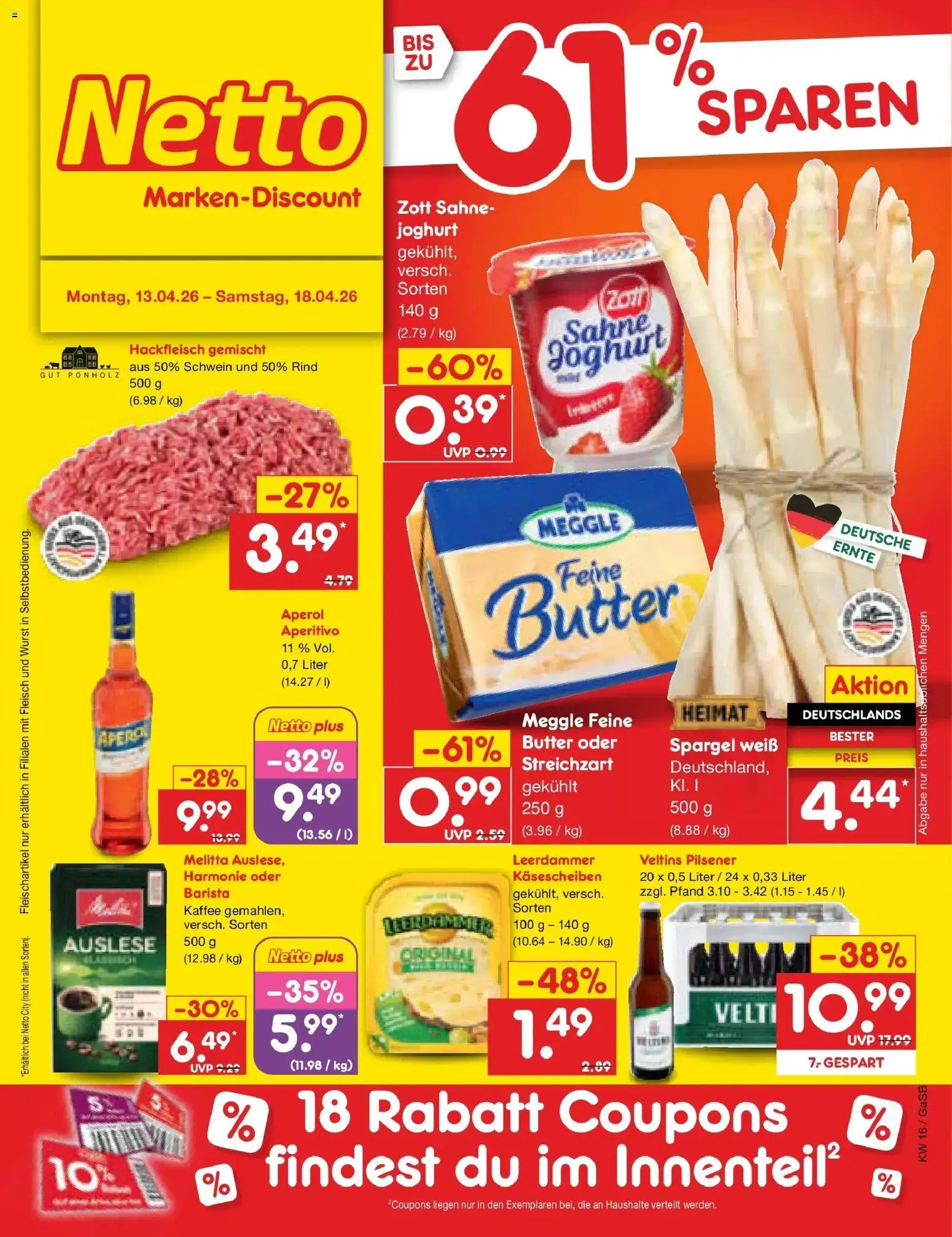 Netto Marken-Discount Prospekt Bremen-Lesum	 – gültig ab 13.04.2026 | Seite: 1 | Produkte: Butter, Joghurt, Wurst, Hackfleisch