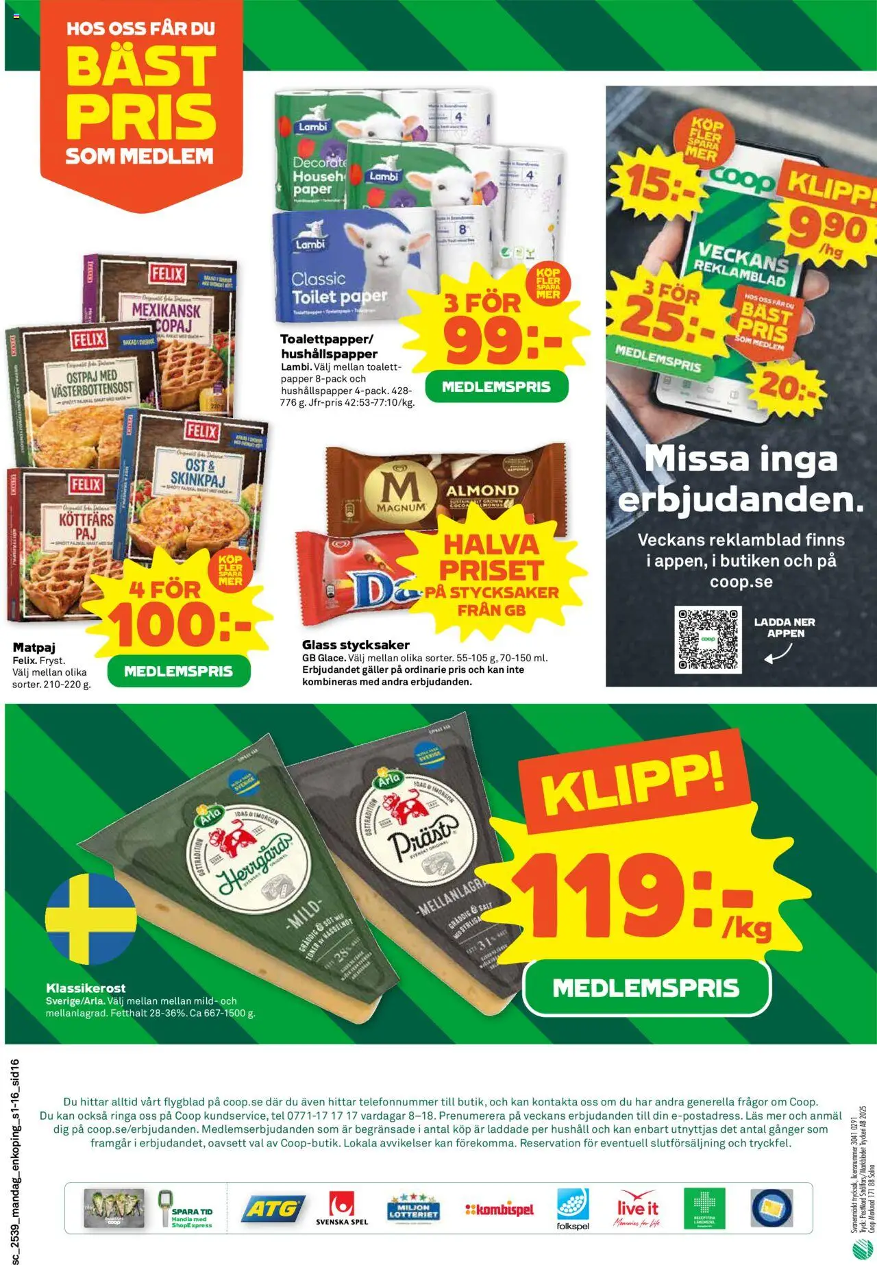 Stora Coop reklamblad aktuell från 22.09.2025 | Sida: 16 | Produkter: Salt, Galler, Ost, Glass