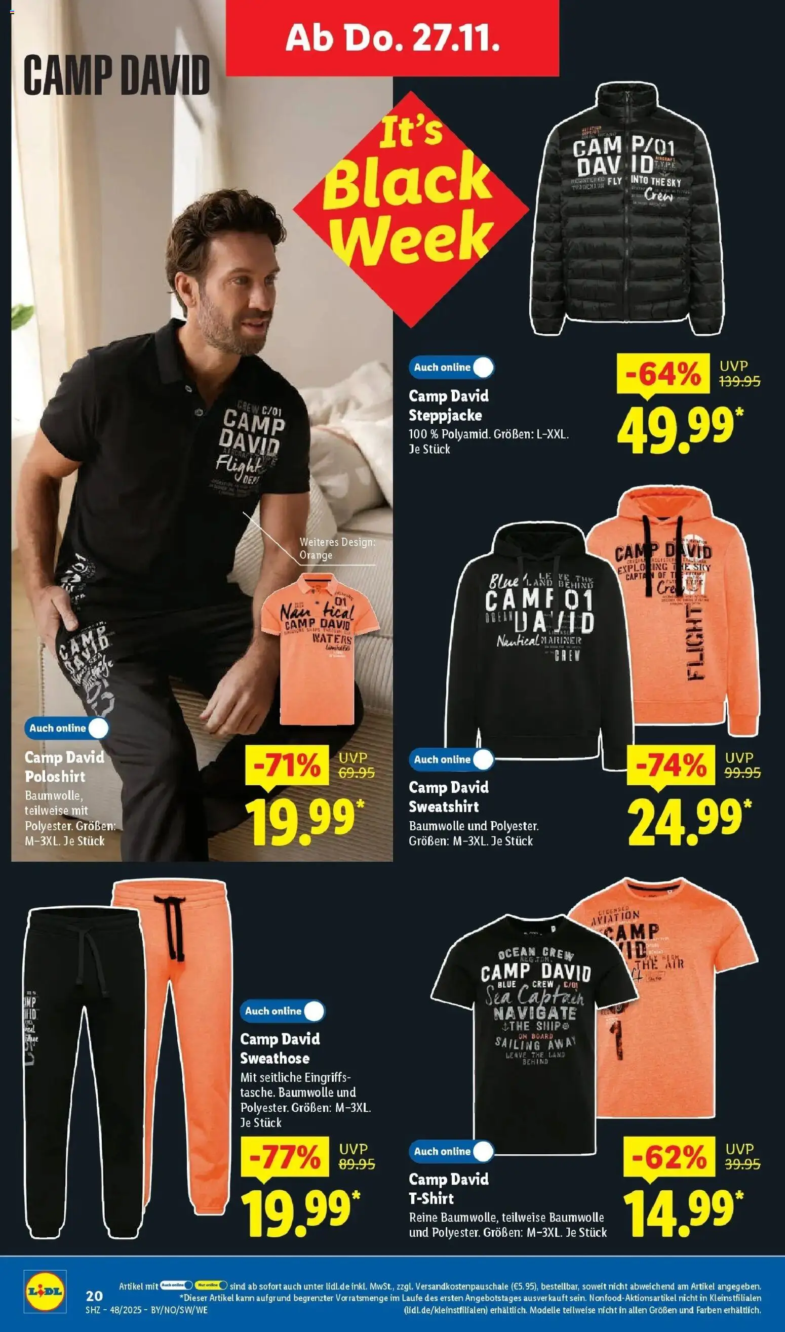 Lidl Prospekt Braunschweig – gültig ab 23.11.2025 | Seite: 22 | Produkte: Sweathose, Sweatshirt, Steppjacke, Poloshirt