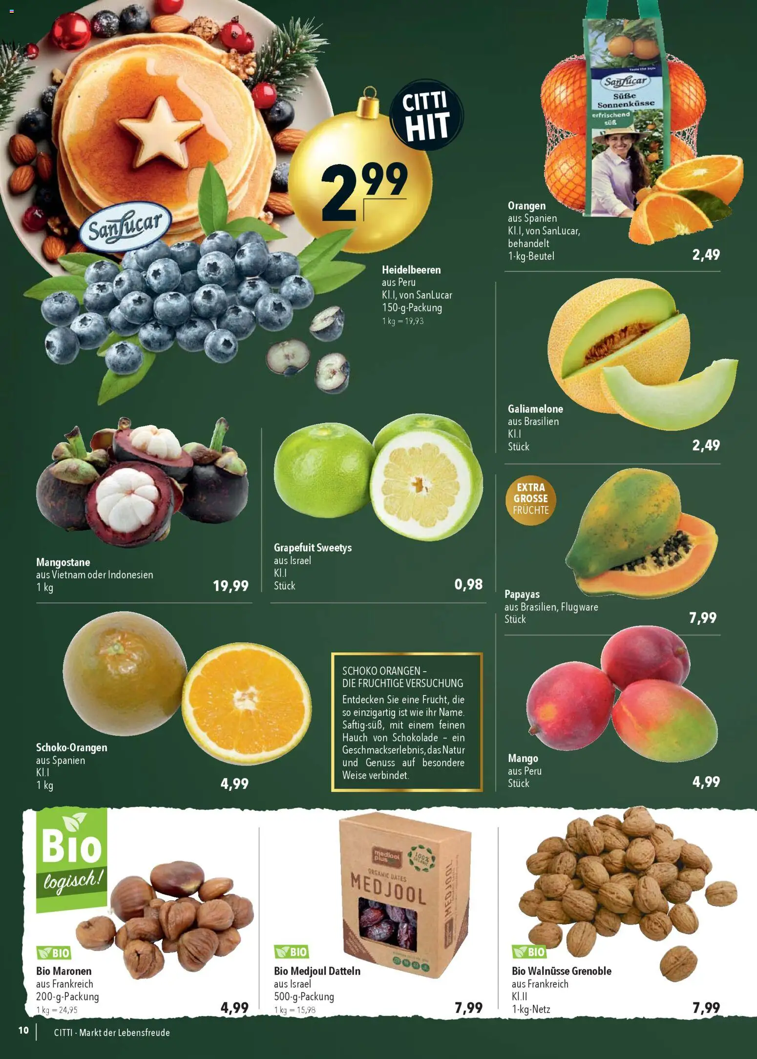CITTI Markt Prospekt 	 – gültig ab 17.12.2025 | Seite: 10 | Produkte: Walnüsse, Orangen, Heidelbeeren, Mango