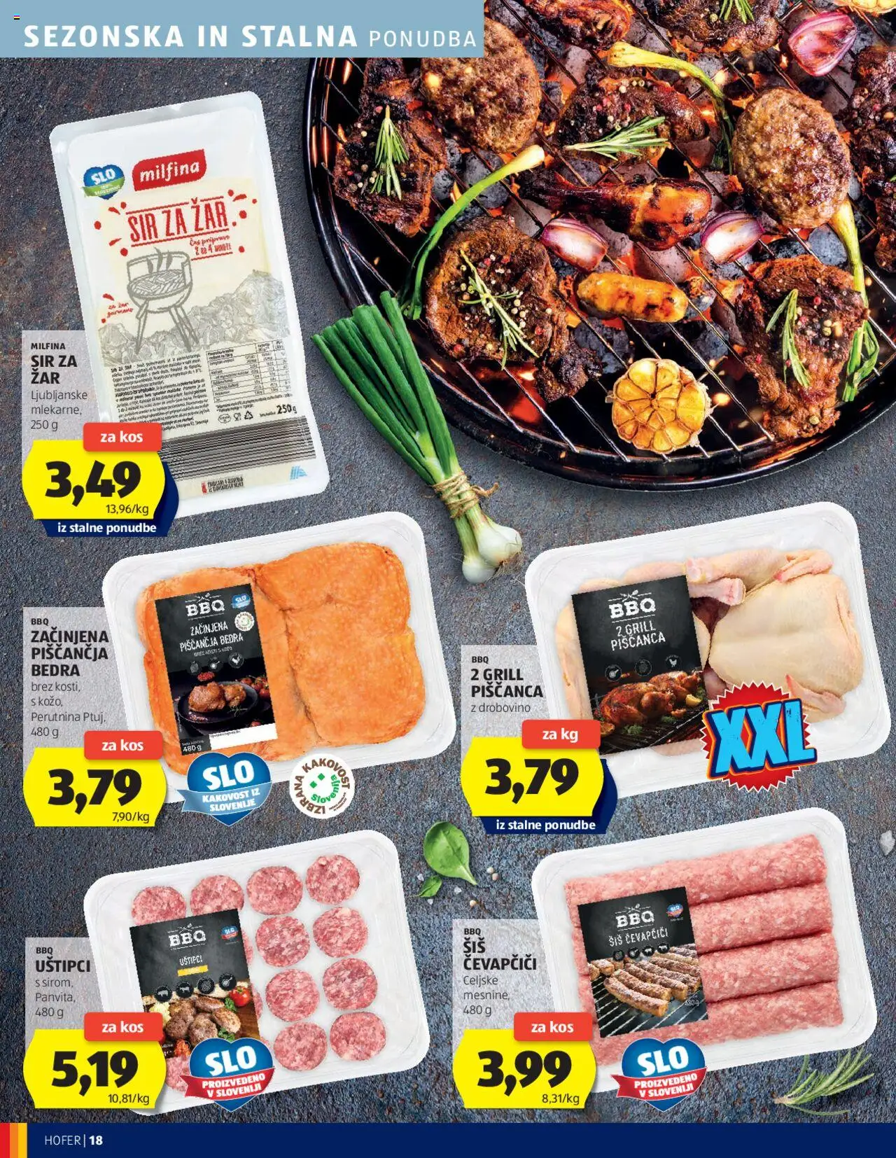 Hofer katalog │ velja od 14.08.2025 | Stran: 18 | Izdelki: Čevapčiči, Piščančja bedra, Kos, Sir