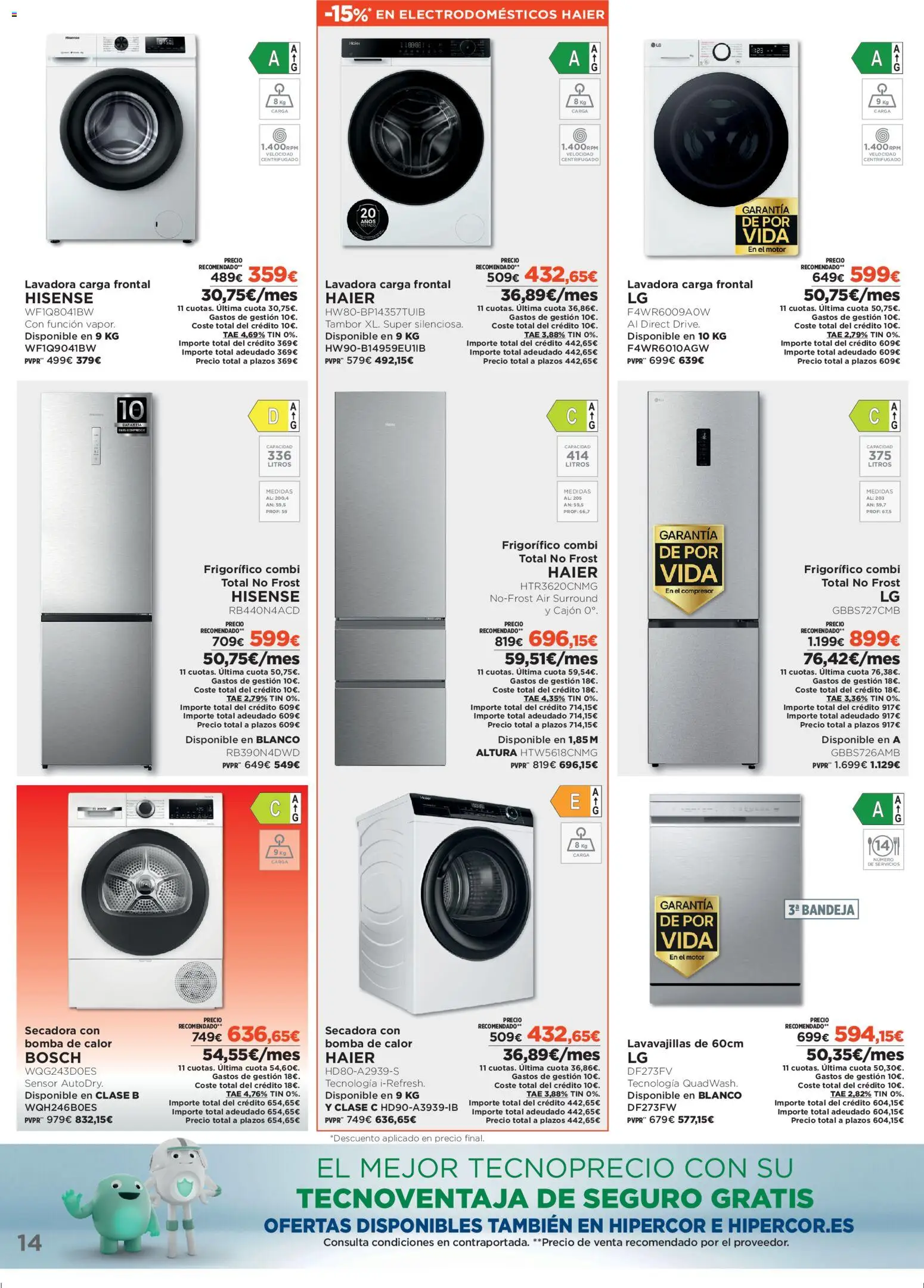 El Corte Inglés ofertas │ válido desde el 07.01.2026 | Página: 14 | Productos: Lavadora, Secadora, Combi, Bandeja