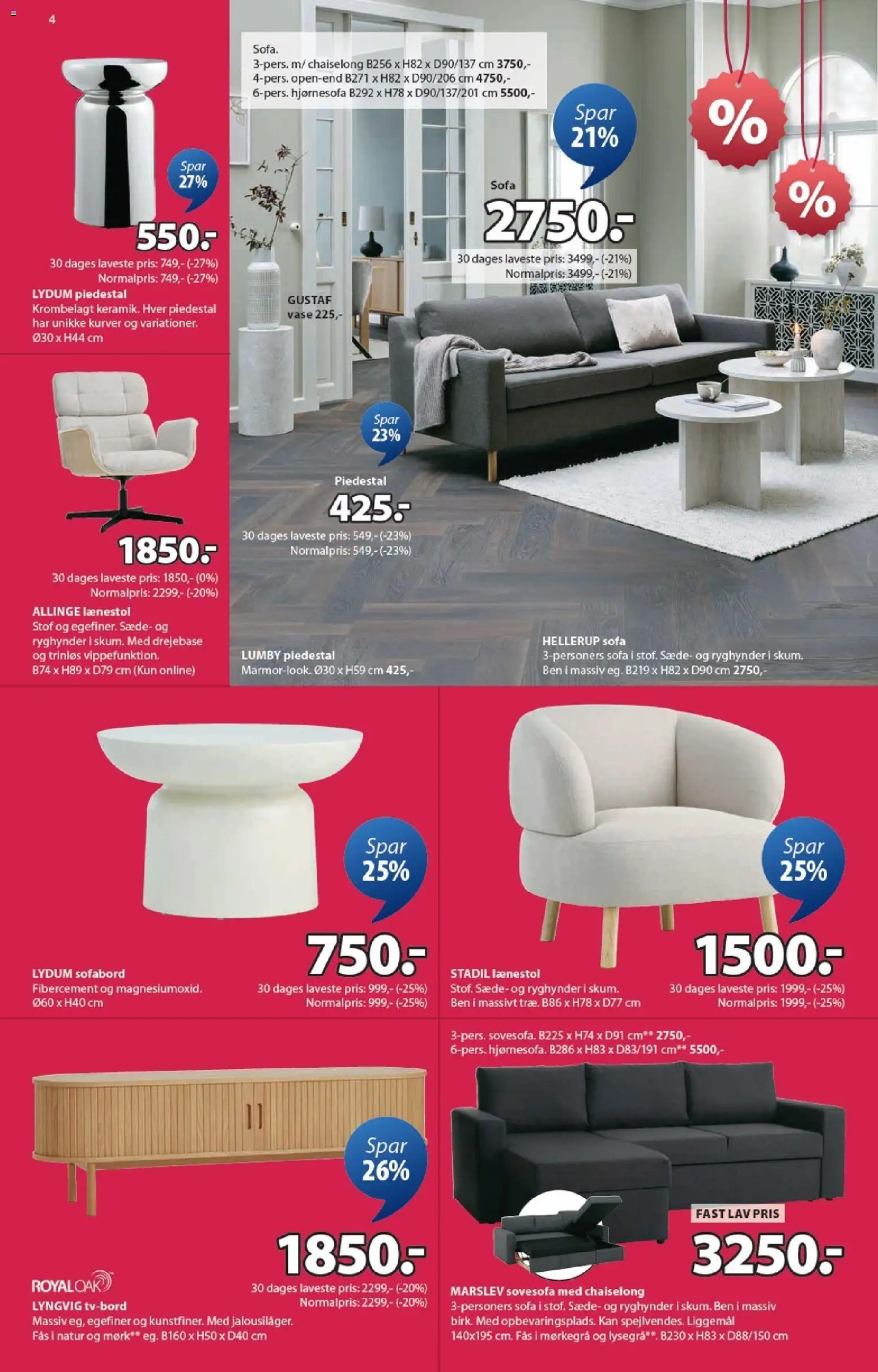 JYSK tilbudsavis – gyldig fra 16.01.2026 | Side: 4 | Produkter: Sofabord, Sofa, Lænestol, Stof