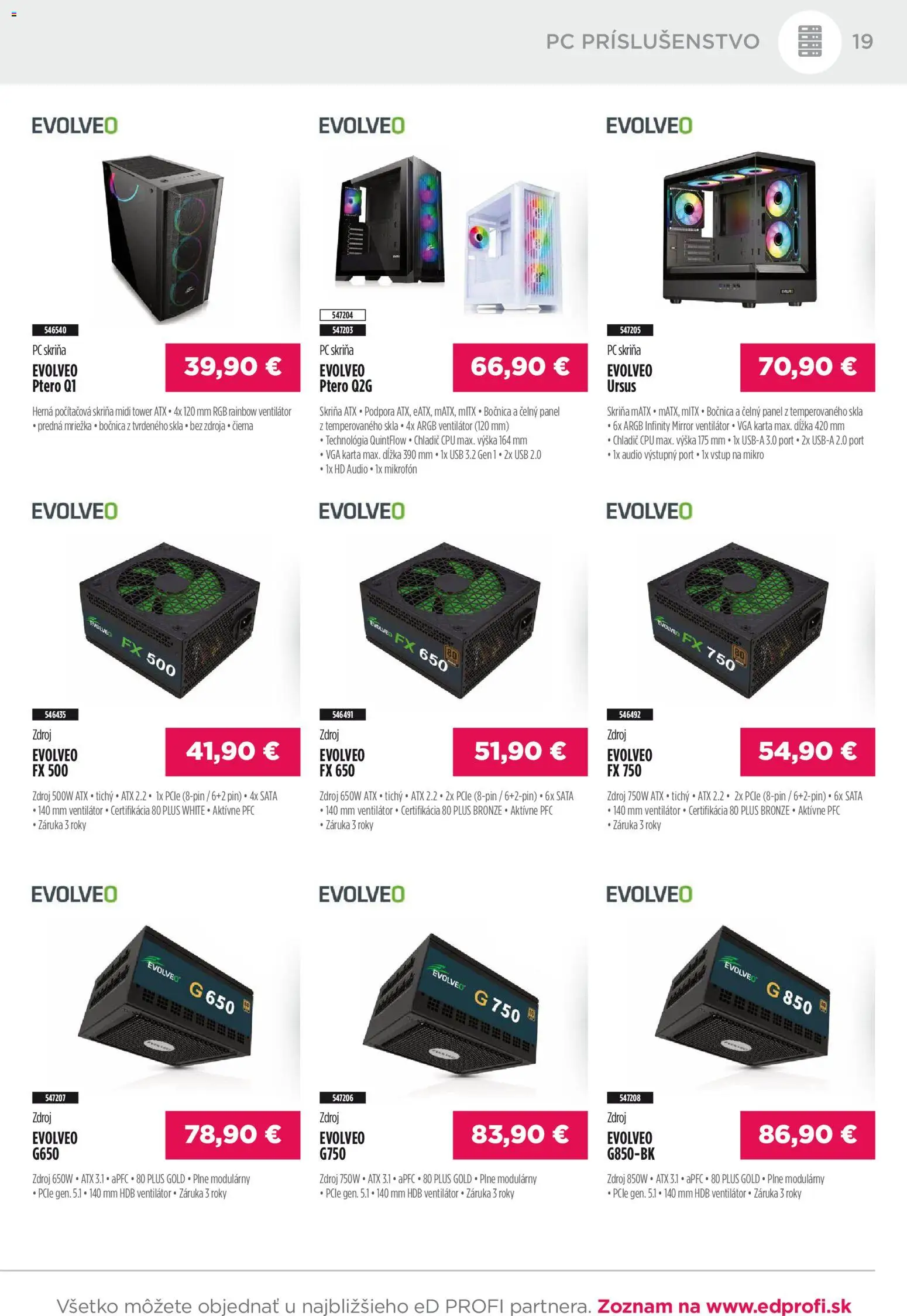 Nové ED Profi akcie – leták je platný od 01.11.2025 | Strana: 19 | Produkty: Skriňa, Ventilátor, PC