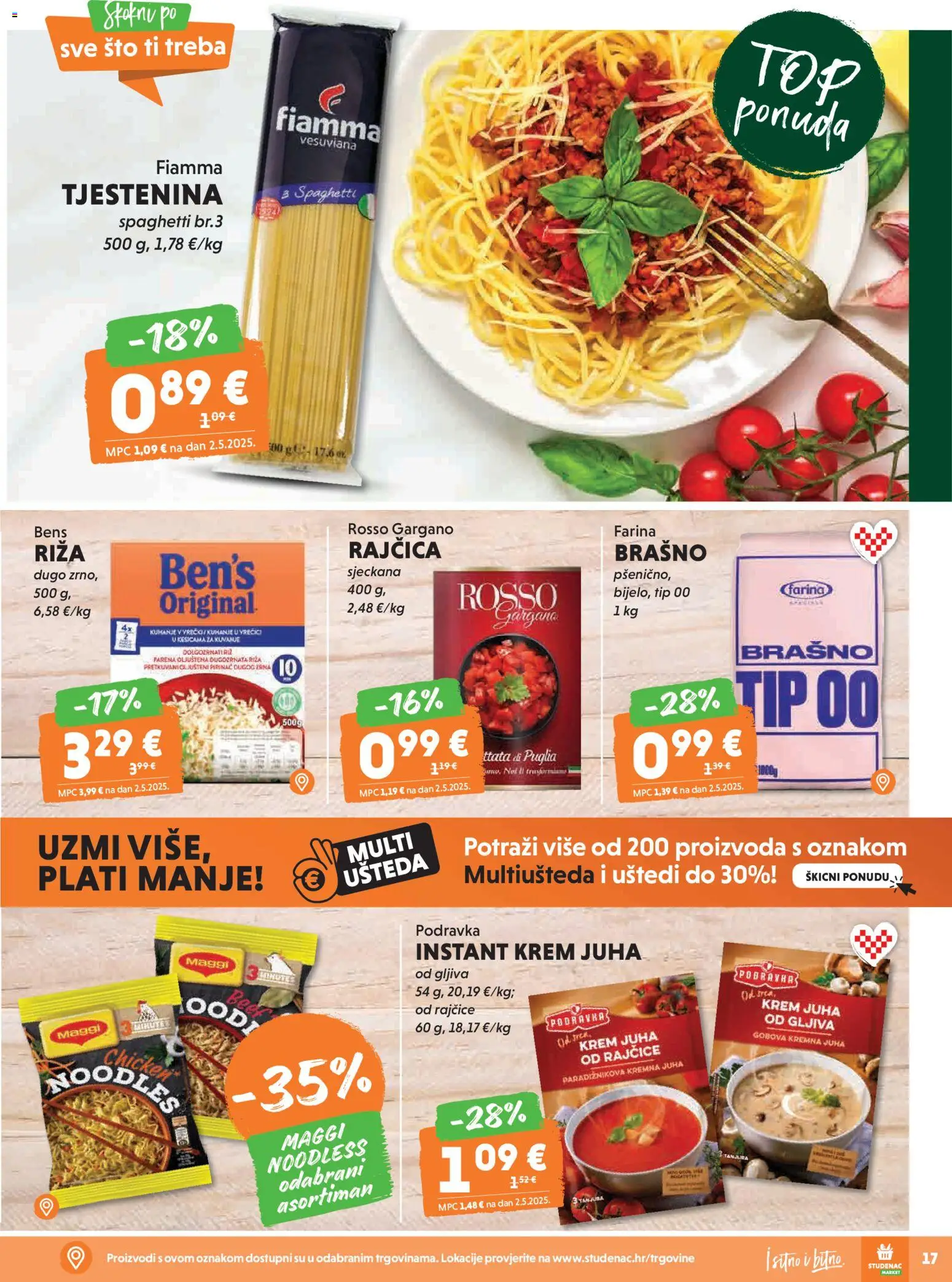 Studenac katalog | vrijedi od 25.02.2026 | Stranica: 17 | Proizvodi: Rajčice, Riža, Tjestenina, Juha