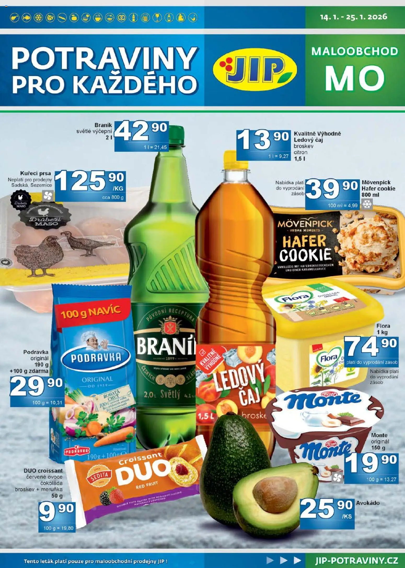 Jip leták od 14.01.2026 | Strana: 1 | Produkty: Čaj, Croissant, Potraviny, Maso