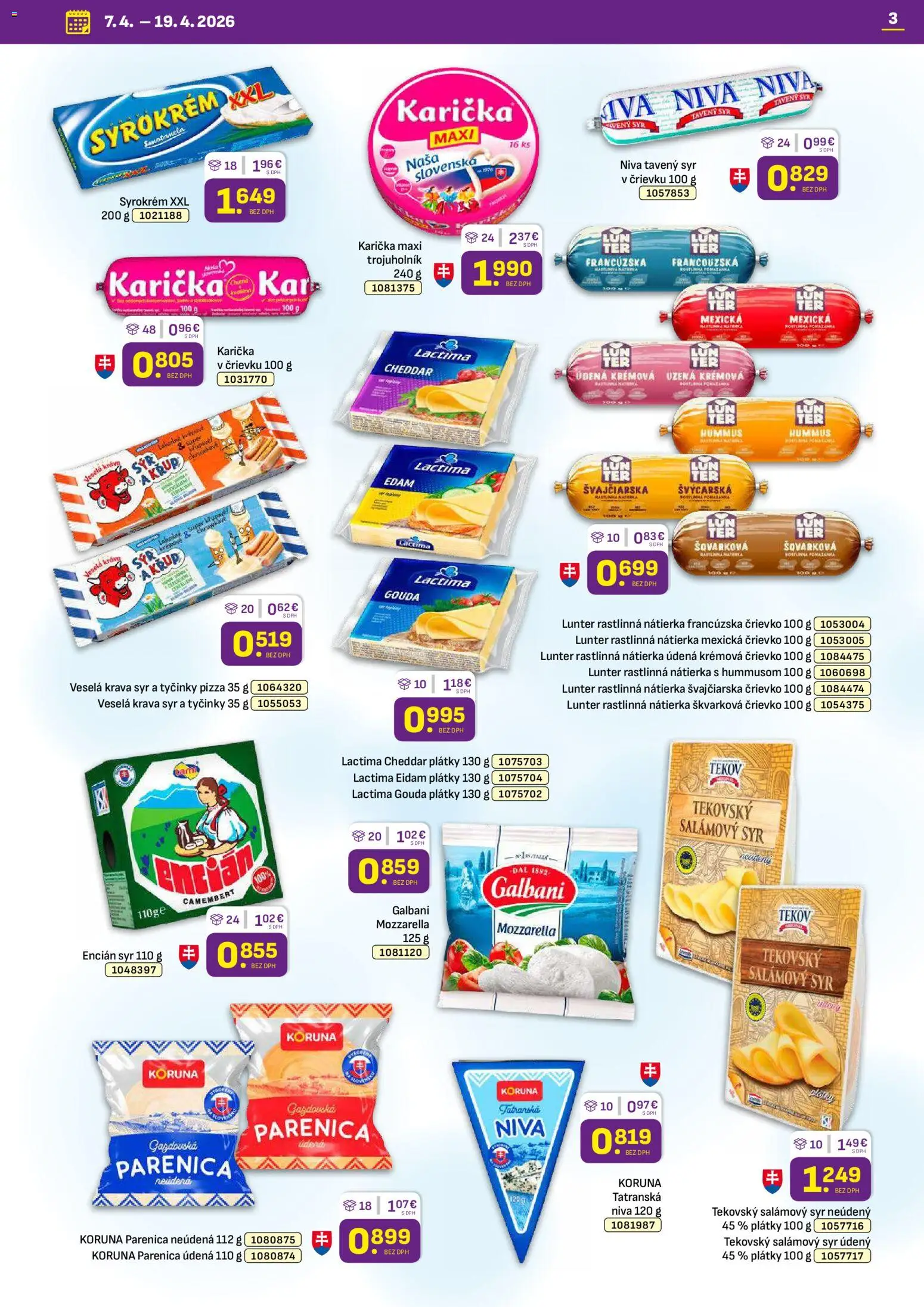 Nové Libex akcie – leták je platný od 07.04.2026 | Strana: 3 | Produkty: Pizza, Gouda, Eidam, Mozzarella