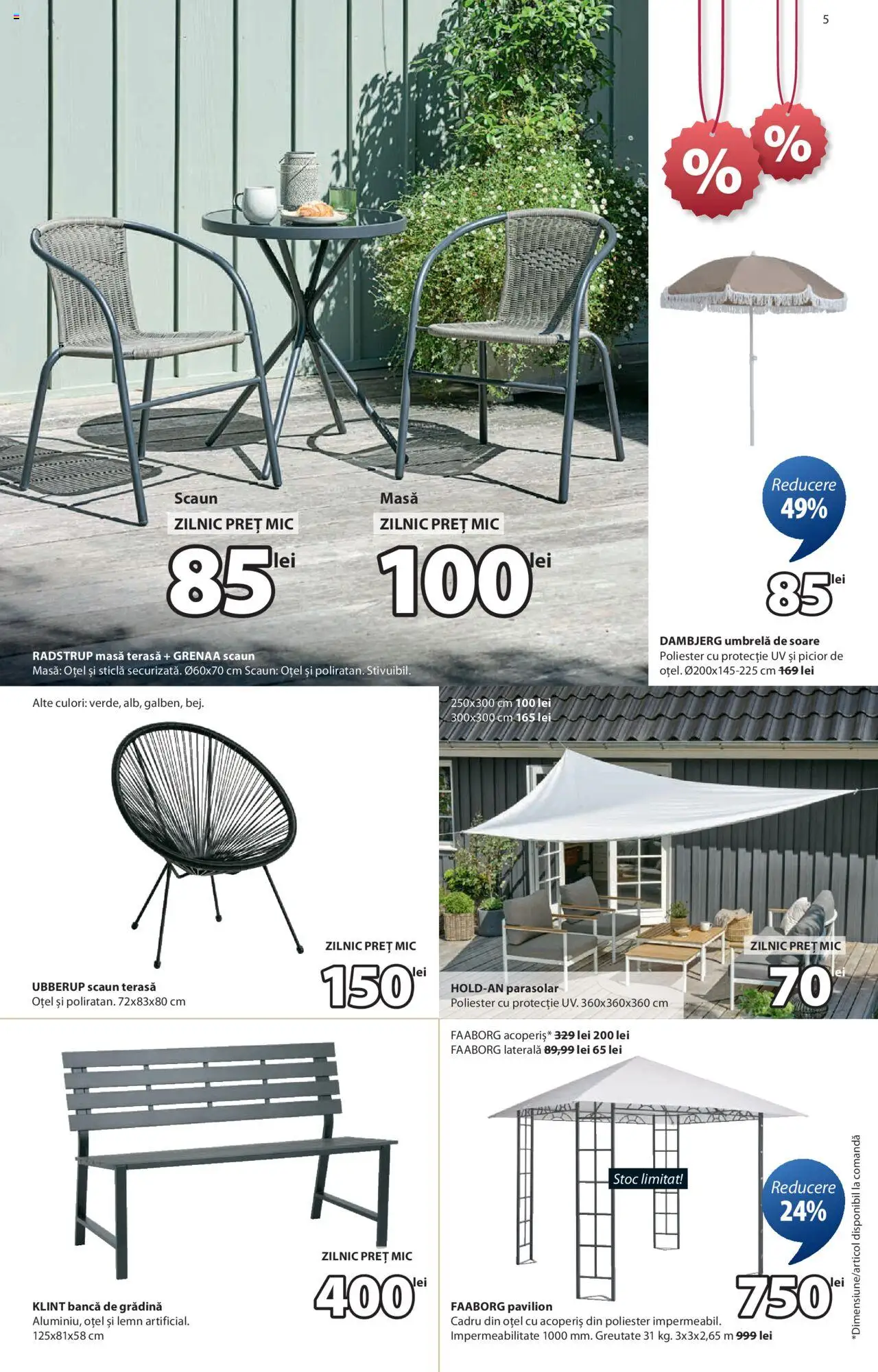 Catalog JYSK – valabil de la 05.06.2025 | Pagină: 5 | Produse: Umbrelă, Scaun, Pavilion, Bancă