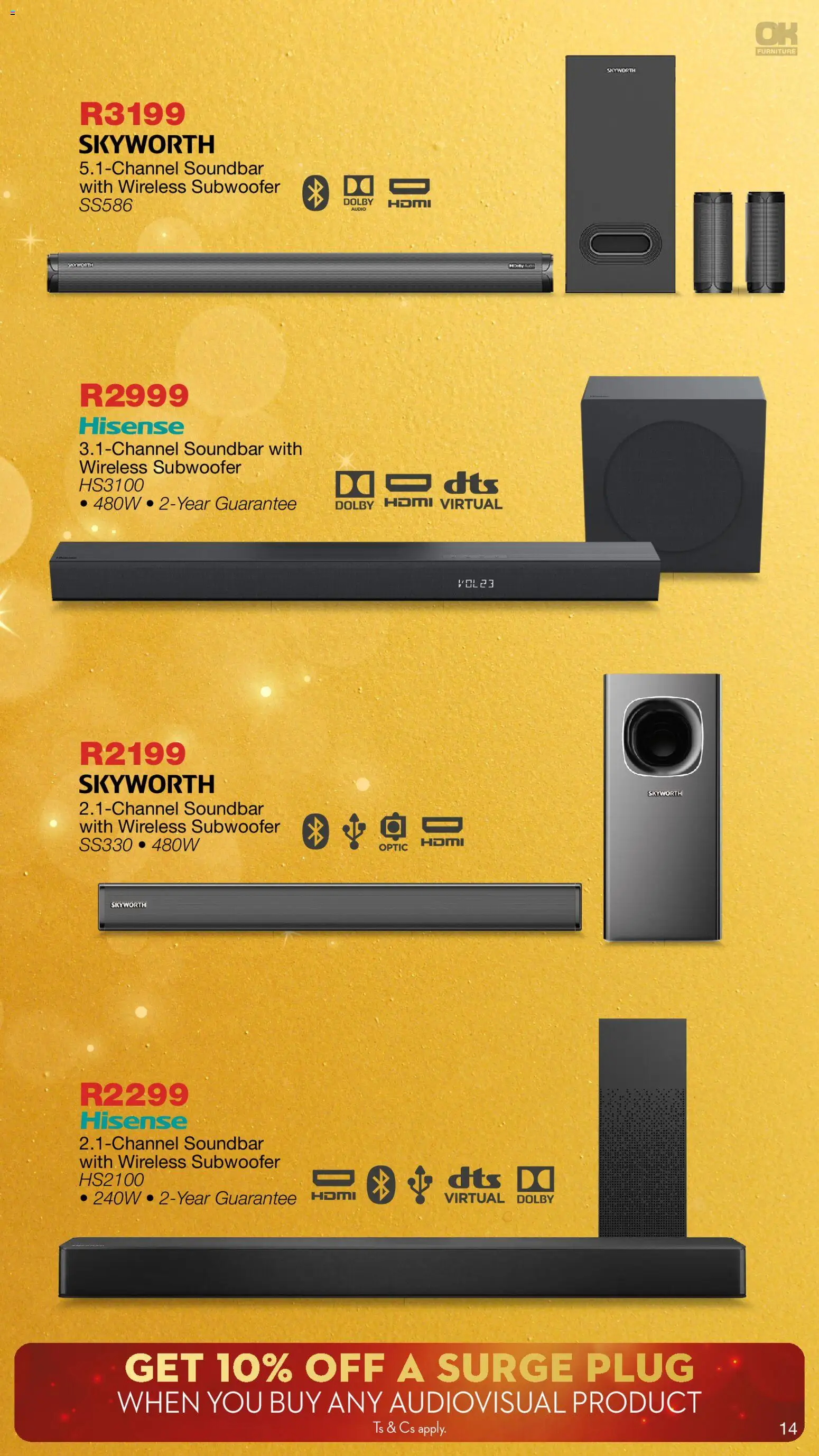 New OK Furniture catalogue – valid from 01.12.2025 | Page: 14 | Products: Audio, Soundbar, Subwoofer