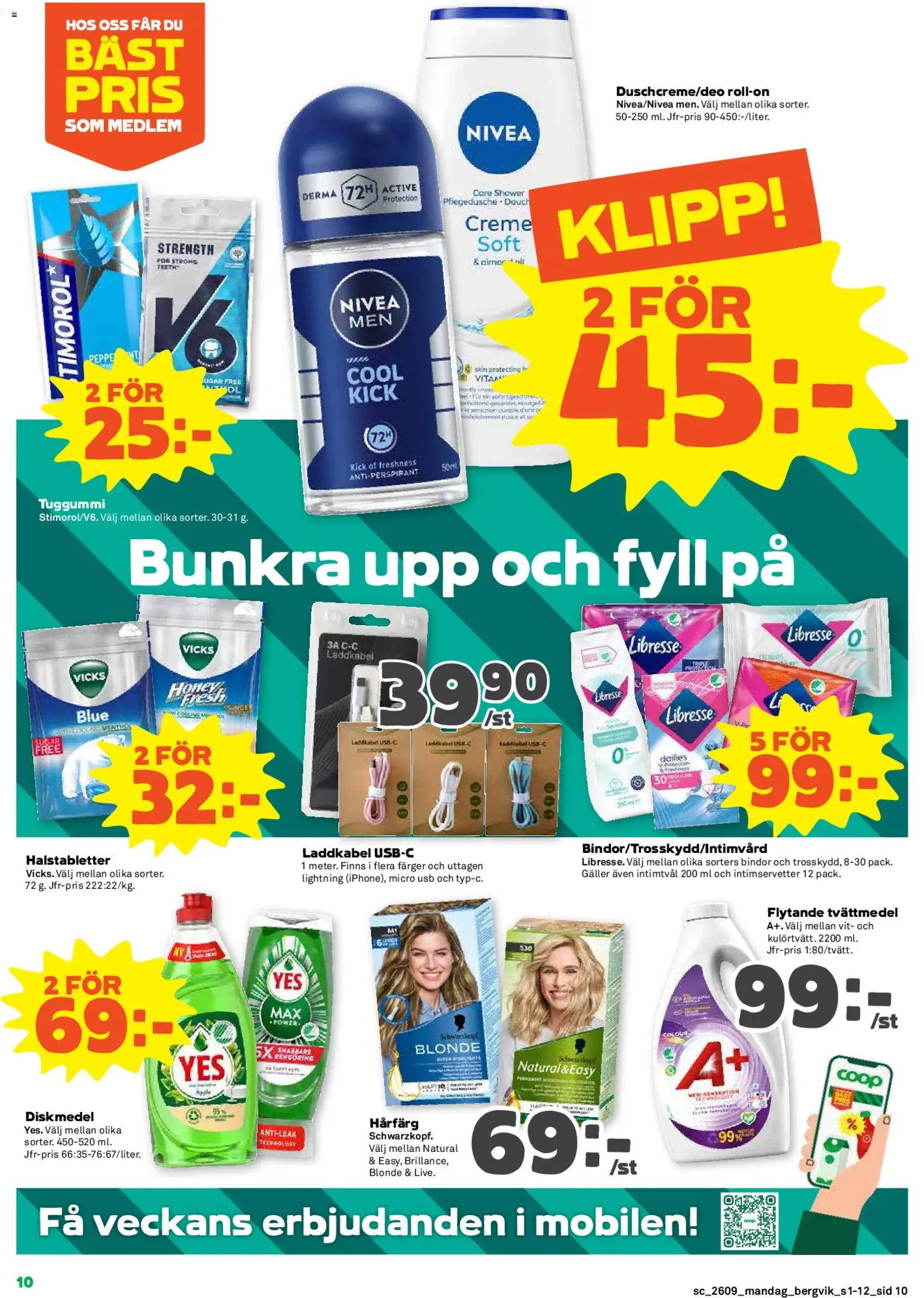 Stora Coop reklamblad aktuell från 23.02.2026 | Sida: 10 | Produkter: Tvättmedel, Diskmedel, Te, Tuggummi