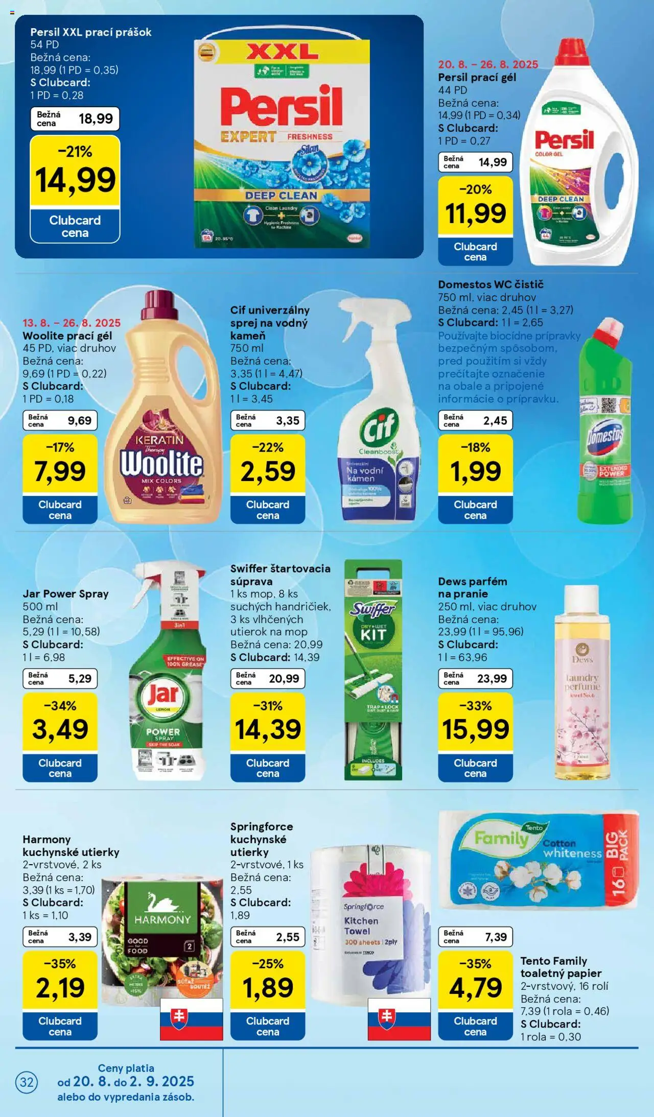 Tesco Hypermarket - leták │ platný od 20.08.2025 | Strana: 32 | Produkty: Silan, Toaletný papier, Domestos, Jar