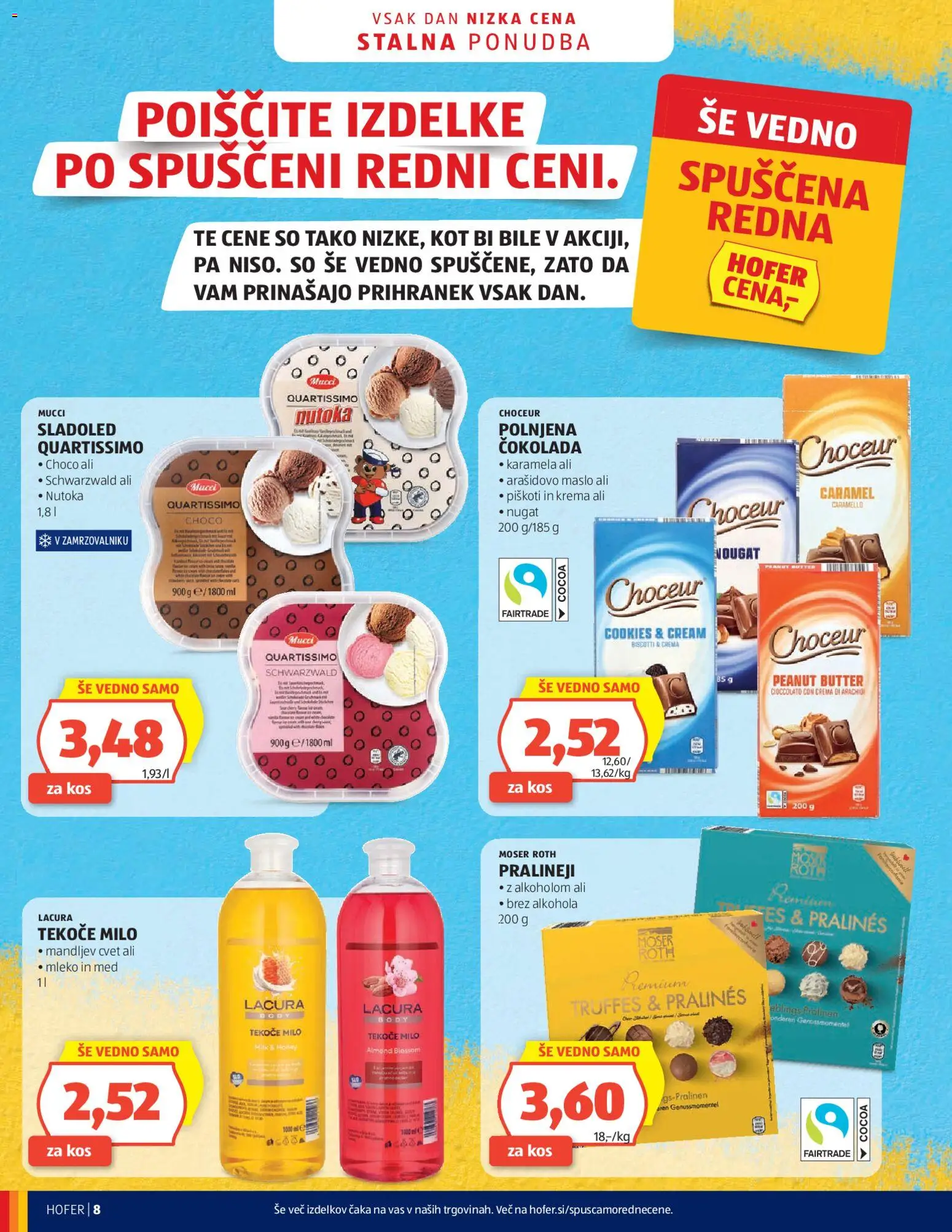 Novi Hofer katalog ponudbe – veljaven od 15.04.2026 | Stran: 8 | Izdelki: Tekoče milo, Kos, Maslo, Cokolada