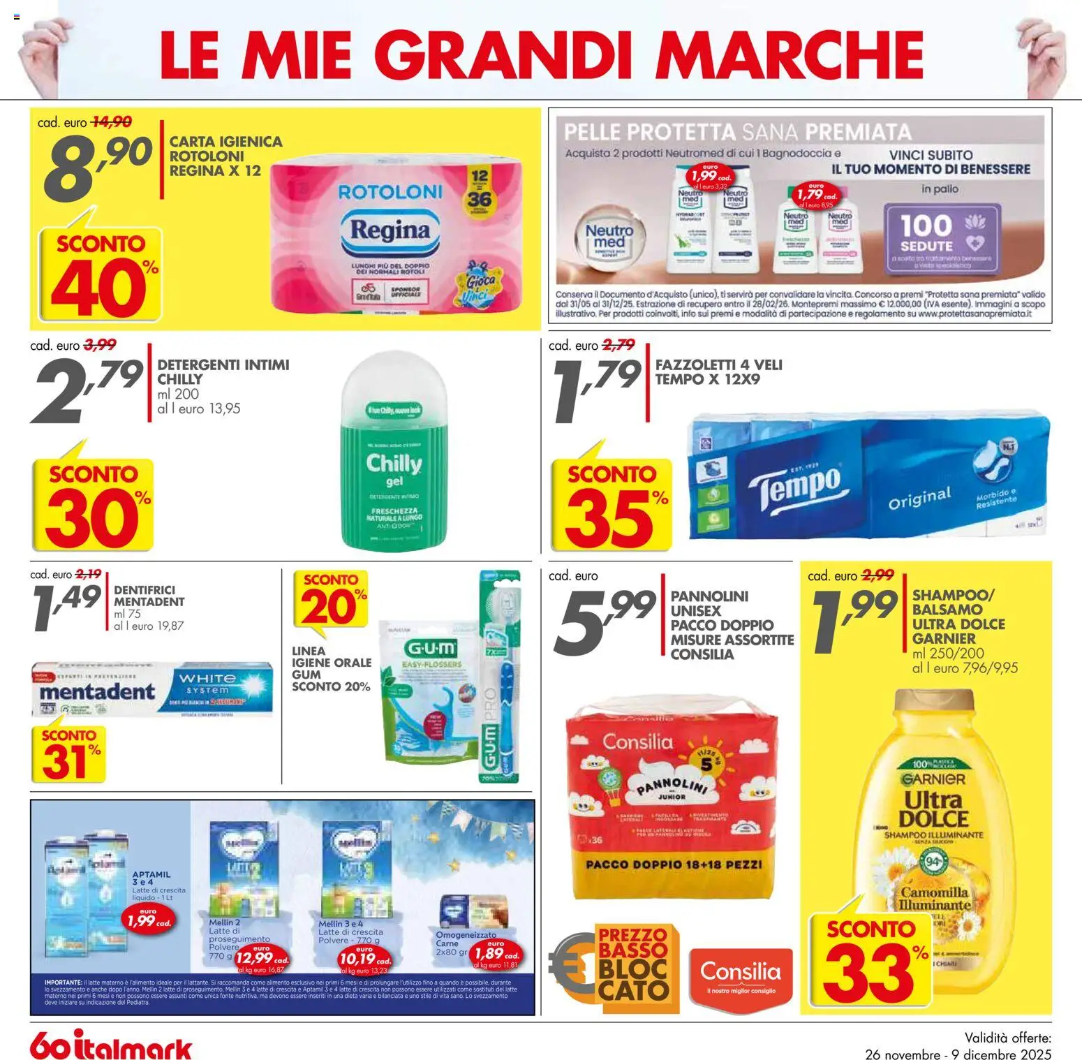 Volantino Italmark del 26.11.2025 | Pagina: 22 | Prodotti: Illuminante, Carta igienica, Fazzoletti, Latte
