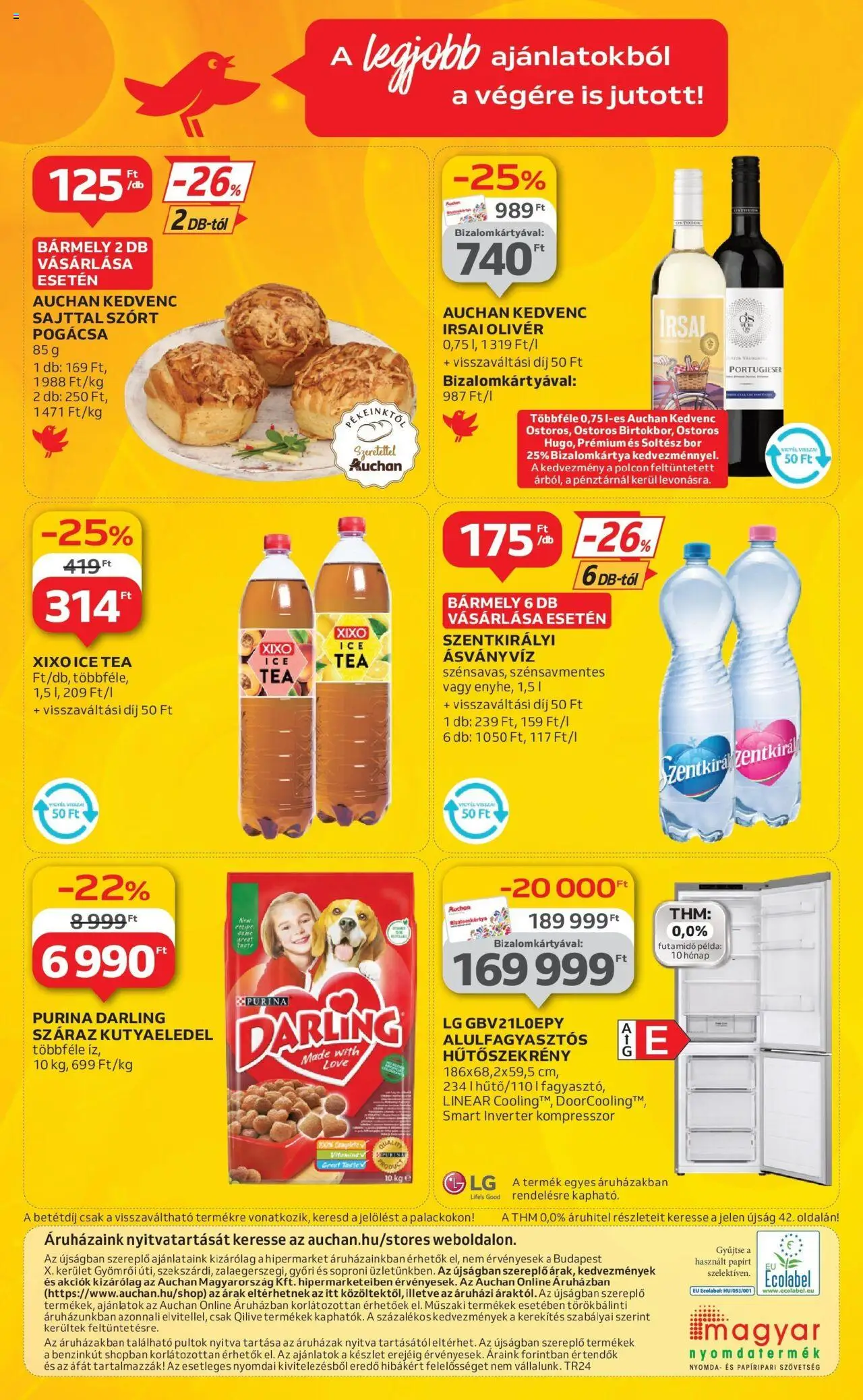 Auchan akciós ujság - amely érvényes a következő dátumtól: 12.06.2025 | Oldal: 44 | Termékek: Alulfagyasztós hűtőszekrény, Ásványvíz, Bor, Tea