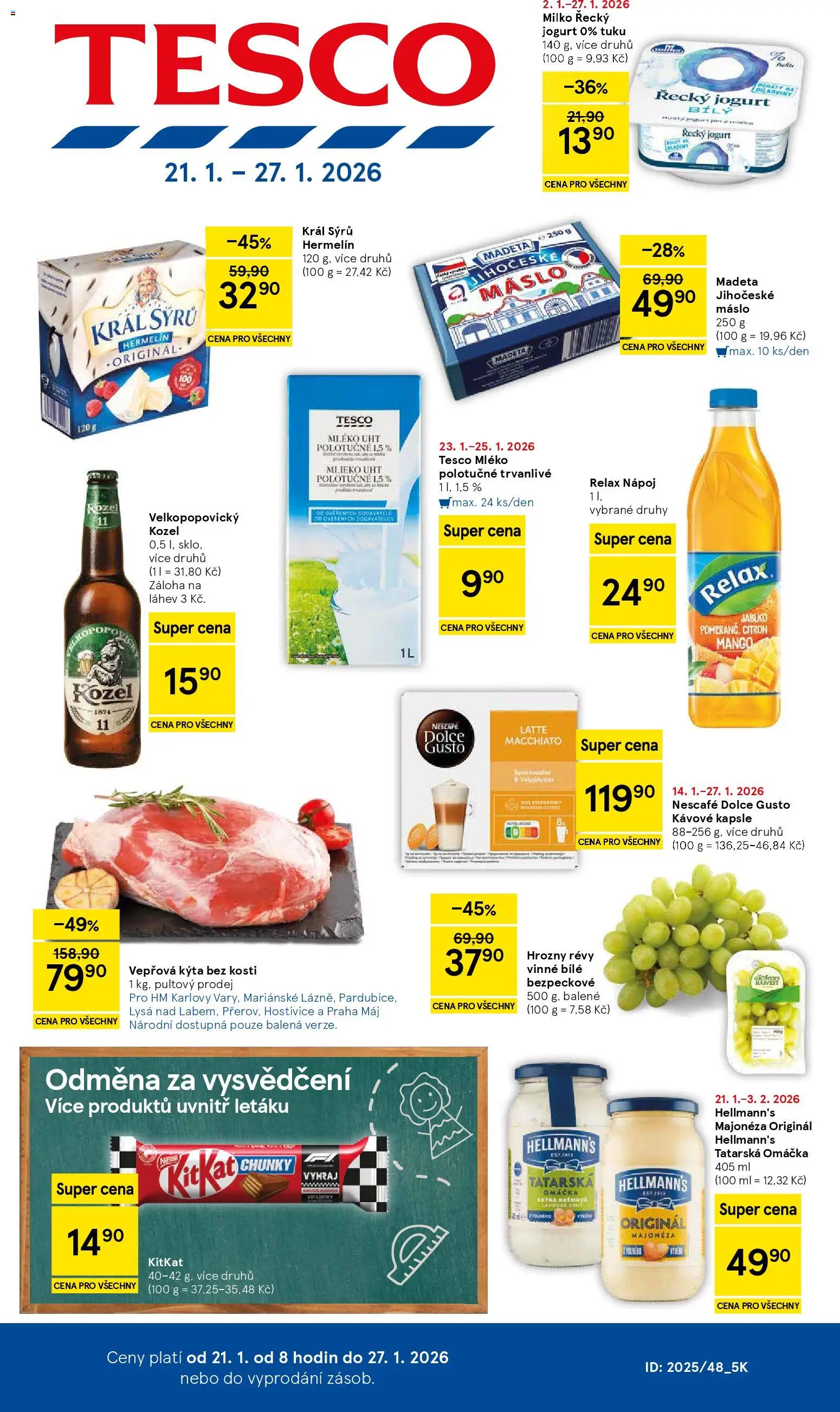 Tesco leták - Hypermarket od 21.01.2026 | Strana: 1 | Produkty: Dolce Gusto, Tatarská omáčka Hellmann's, Madeta Jihočeské máslo, Majonéza
