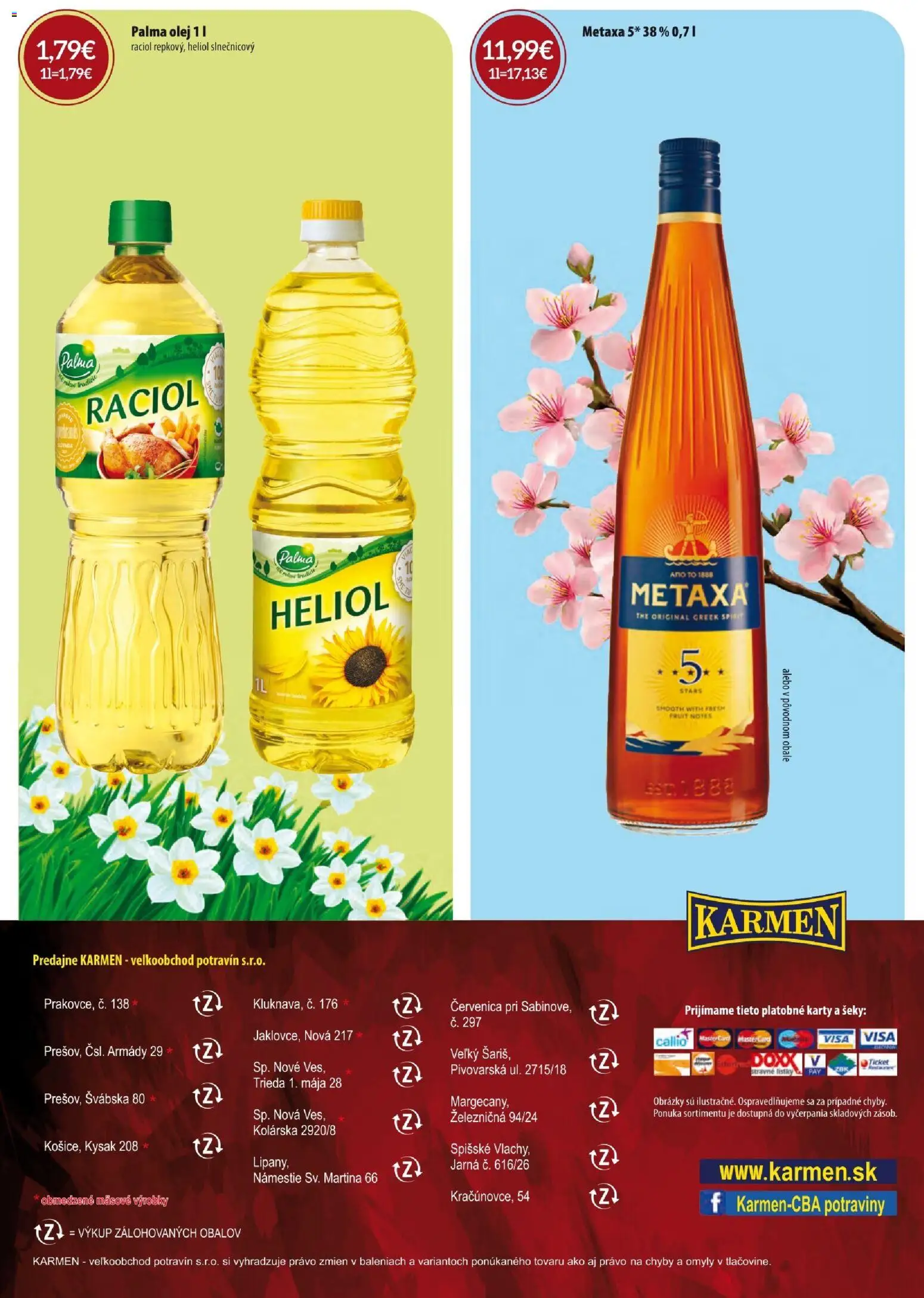 Nové KARMEN CBA akcie – leták je platný od 01.04.2026 | Strana: 24 | Produkty: Olej, Metaxa