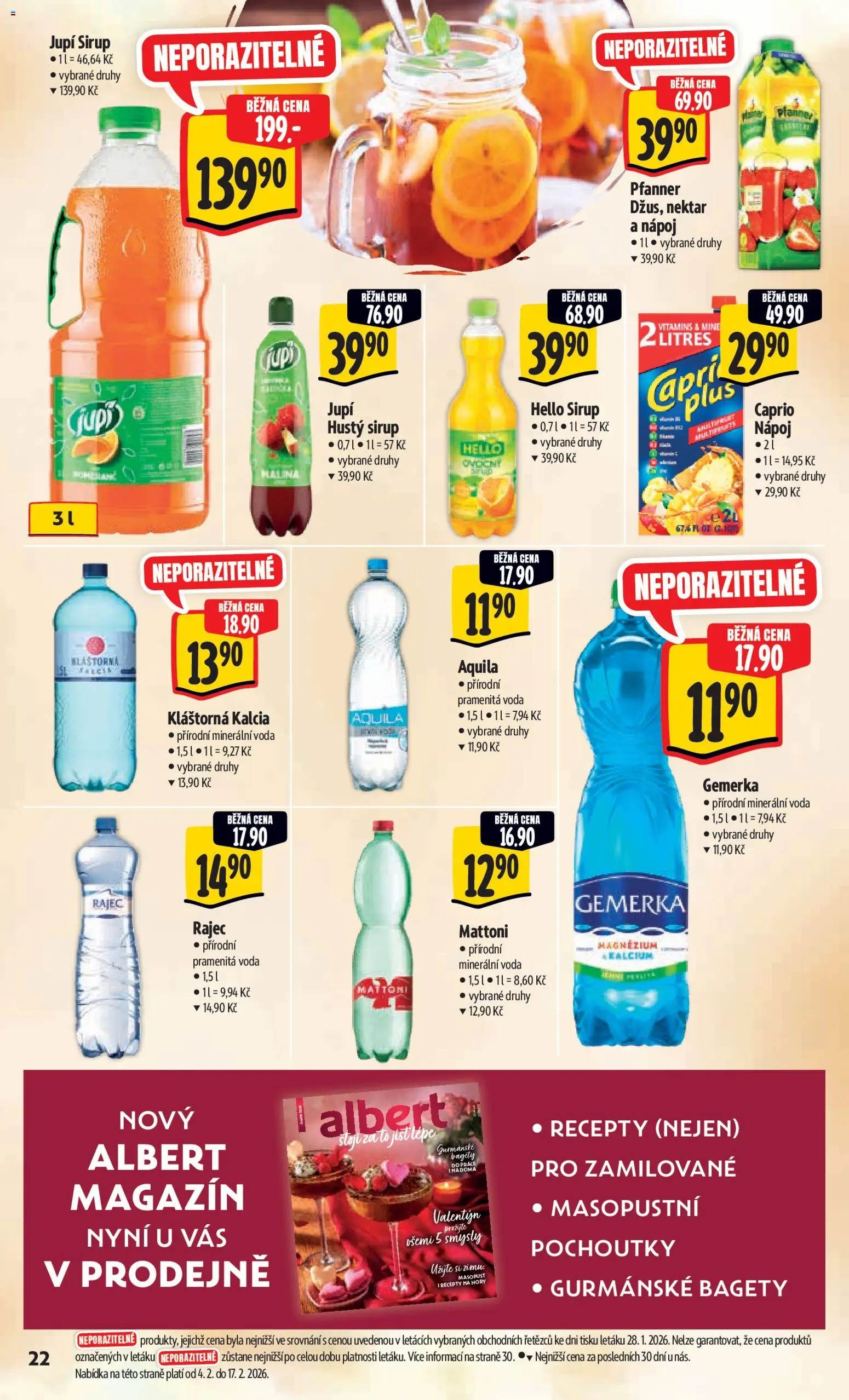 Albert leták - Hypermarket od 04.02.2026 | Strana: 30 | Produkty: Mattoni, Voda, Hello sirup, Jupí
