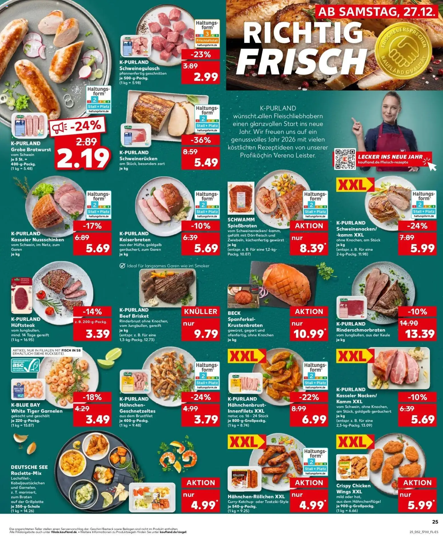 Kaufland prospekt Zwickau	 – gültig ab 28.12.2025 | Seite: 25 | Produkte: Bratwurst, Tiger garnelen, Steak, Hahnchenbrust