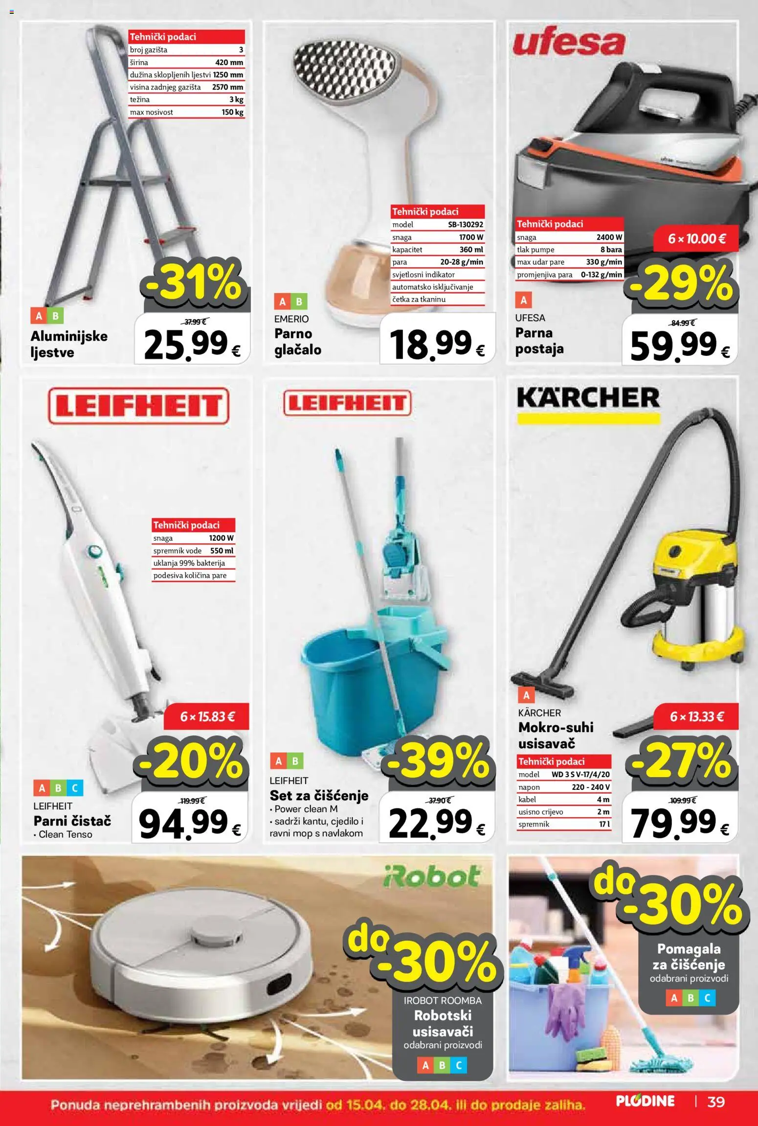 Plodine katalog | vrijedi od 15.04.2026 | Stranica: 39 | Proizvodi: Robot, Ljestve, Cjedilo, Parni čistač