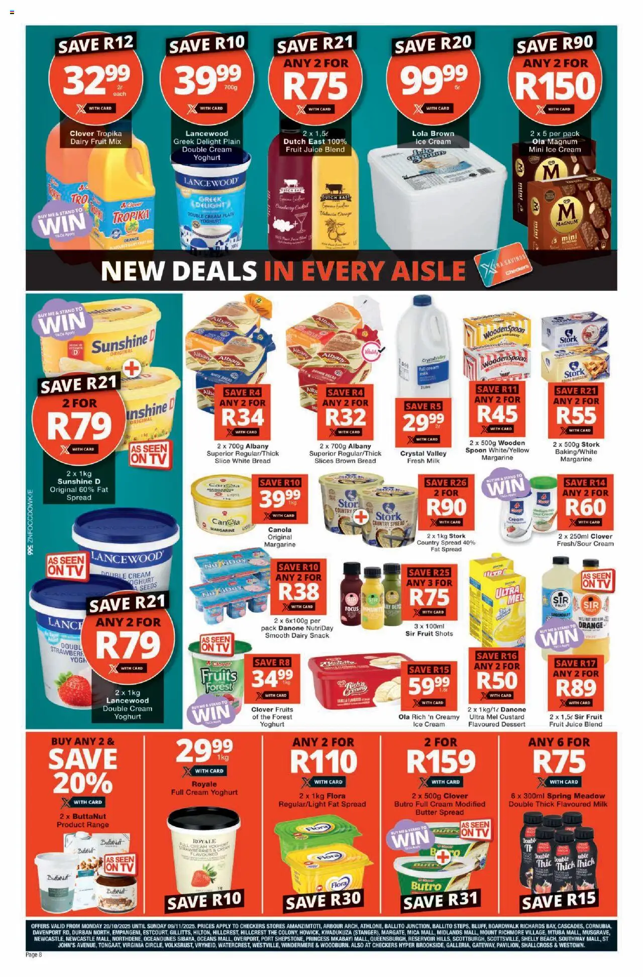 New Checkers catalogue – valid from 20.10.2025 | Page: 8 | Products: Butter, Bread, Strawberries, Cream