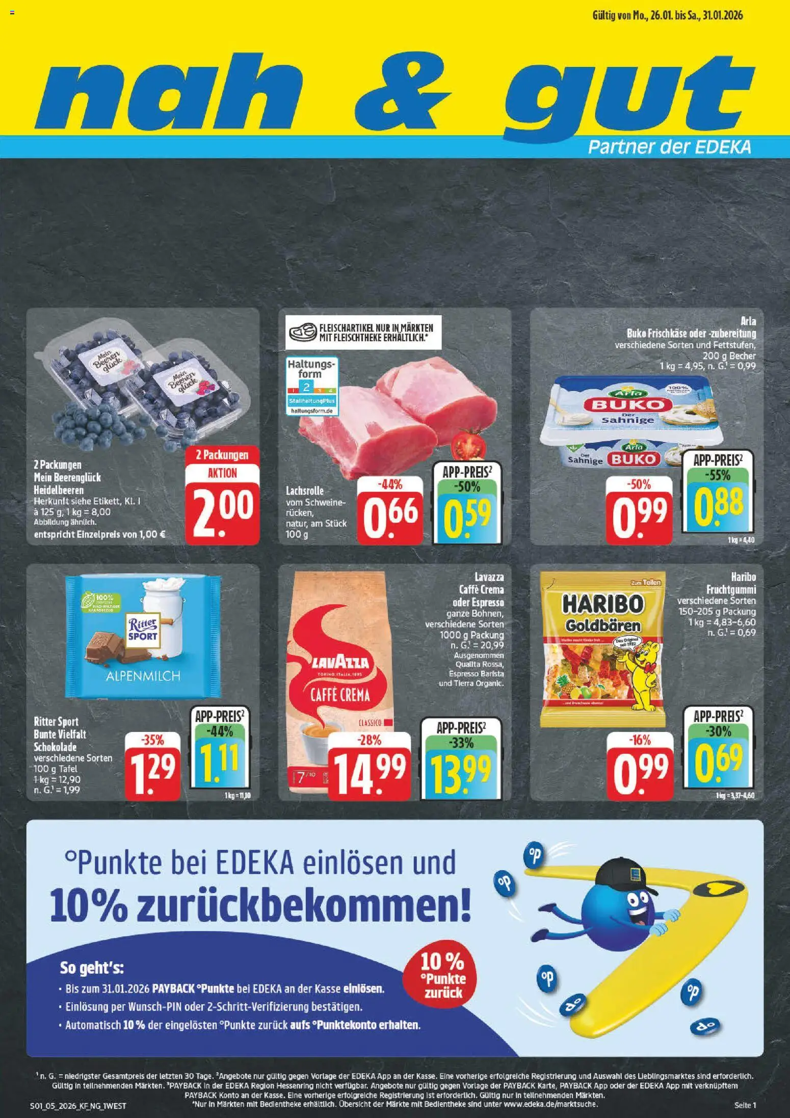 nah & gut Prospekt 	 – gültig ab 26.01.2026 | Seite: 1 | Produkte: Lavazza, Haribo, Schokolade, Frischkase