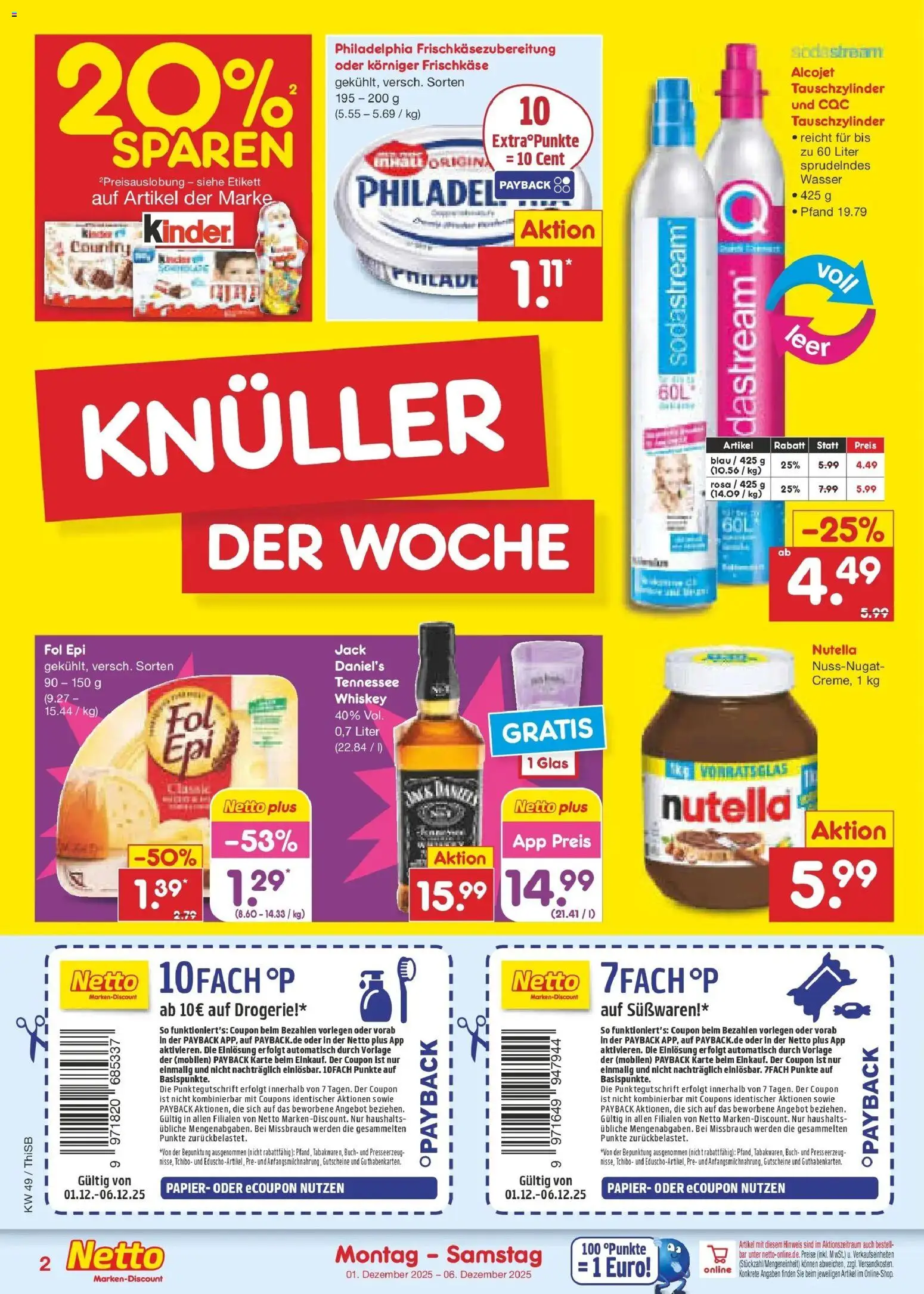 Netto Marken-Discount prospekt Spremberg	 – gültig ab 01.12.2025 | Seite: 2 | Produkte: Philadelphia, Wasser, Whiskey, Sodastream