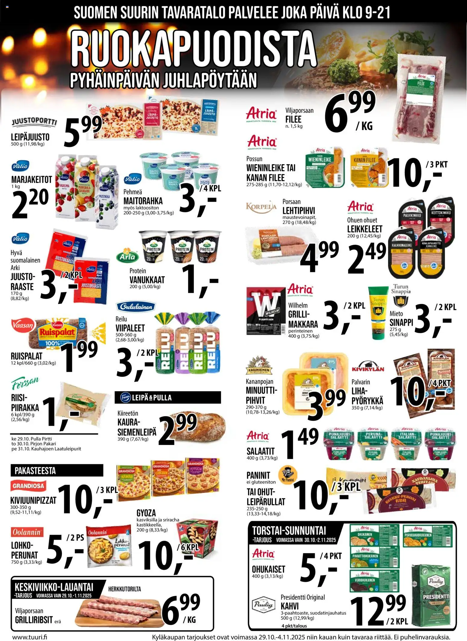 Tuuri tarjoukset – voimassa 29.10.2025 alkaen | Sivu: 8 | Tuotteet: Makkara, Juusto, Piirakka, Salaatti