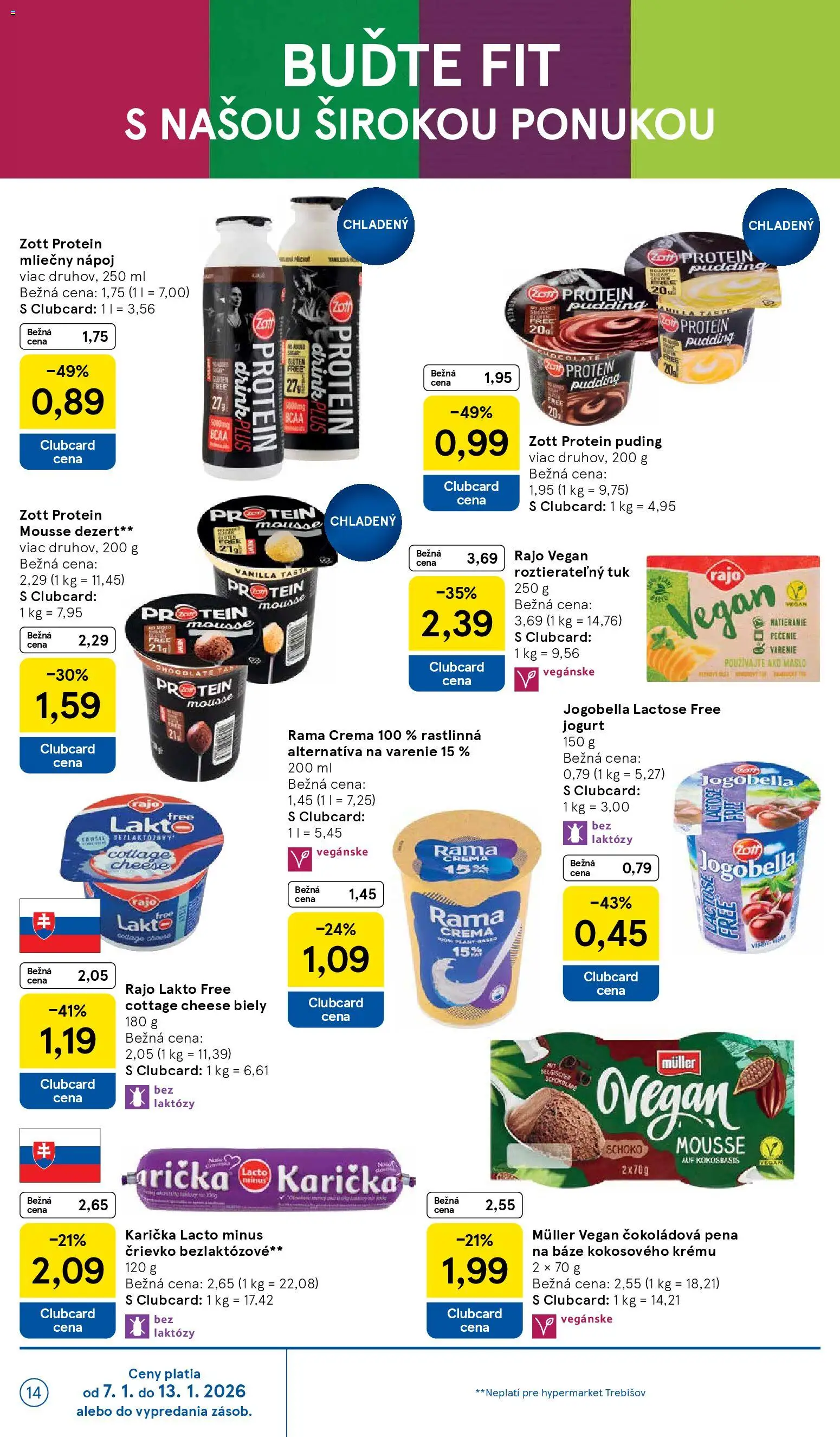 Nové Tesco akcie – leták je platný od 07.01.2026 | Strana: 14 | Produkty: Maslo, Jogurt, Protein, Rama
