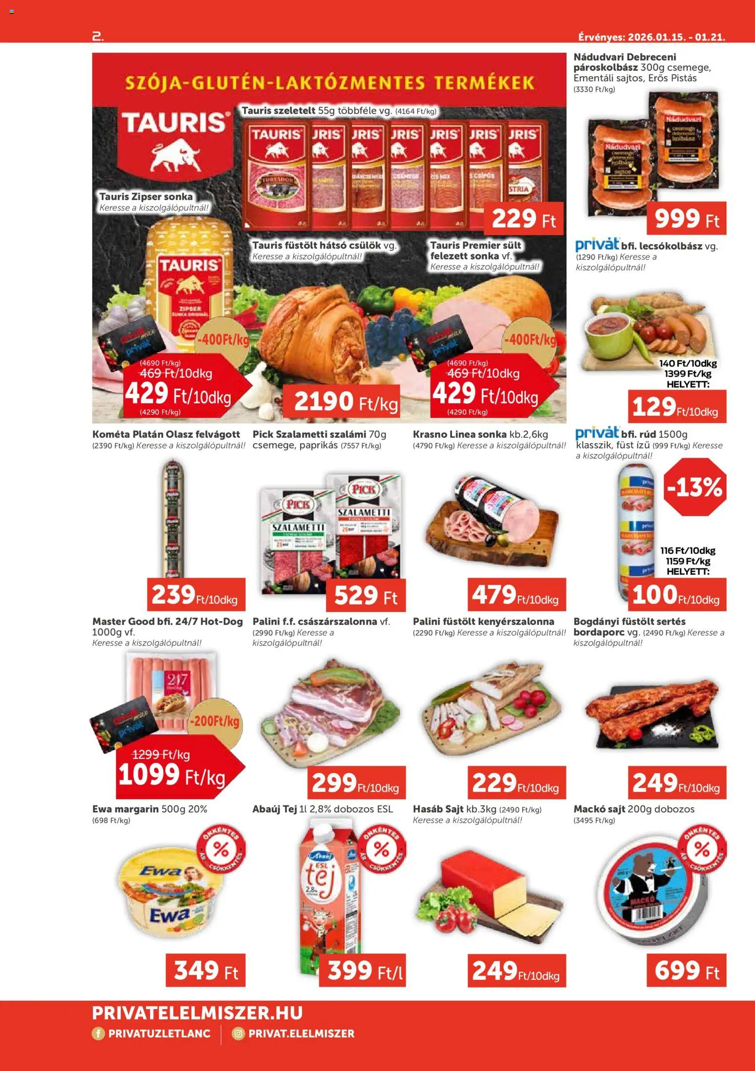 PRIVÁT akciós ujság - amely érvényes a következő dátumtól: 15.01.2026 | Oldal: 2 | Termékek: Debreceni, Sonka, Császárszalonna, Lecsókolbász