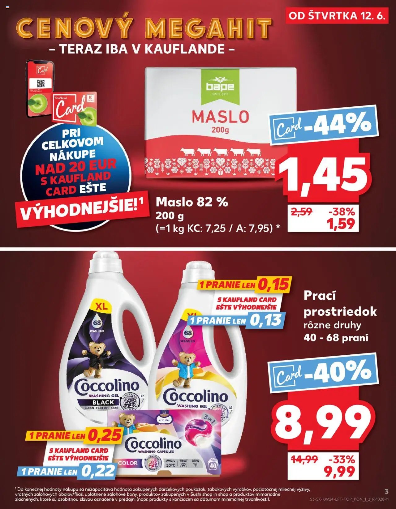 Nové Kaufland akcie – leták je platný od 12.06.2025 | Strana: 3 | Produkty: Maslo, Sushi, Coccolino