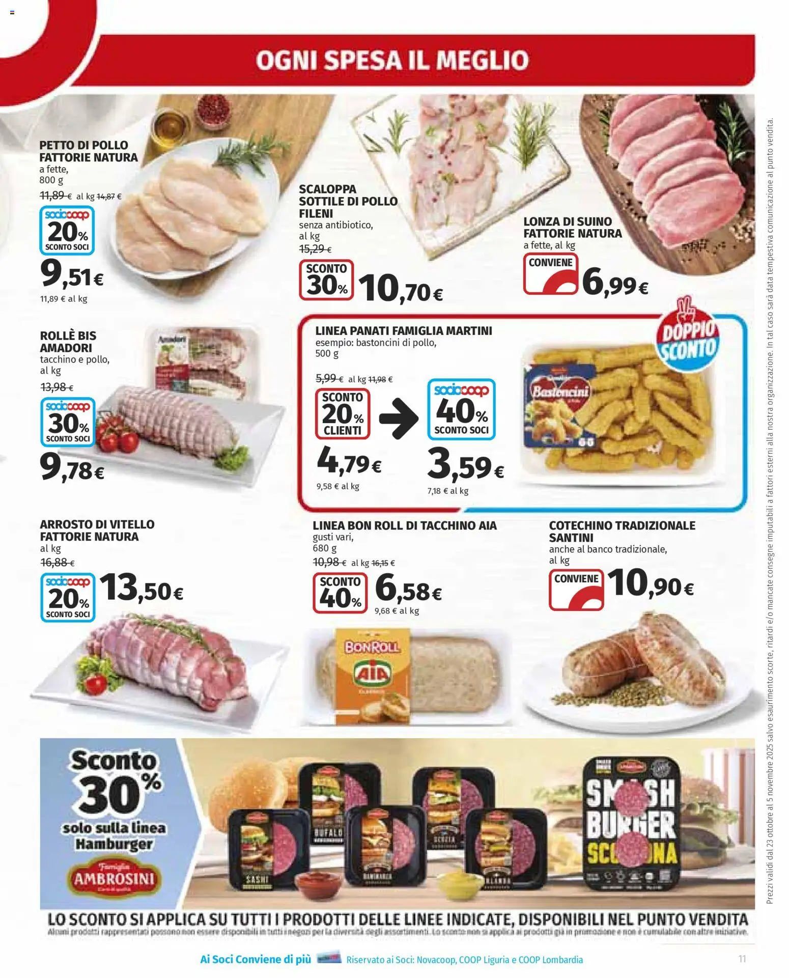 Volantino Ipercoop del 23.10.2025 | Pagina: 11 | Prodotti: Pollo, Data, Hamburger, Cotechino