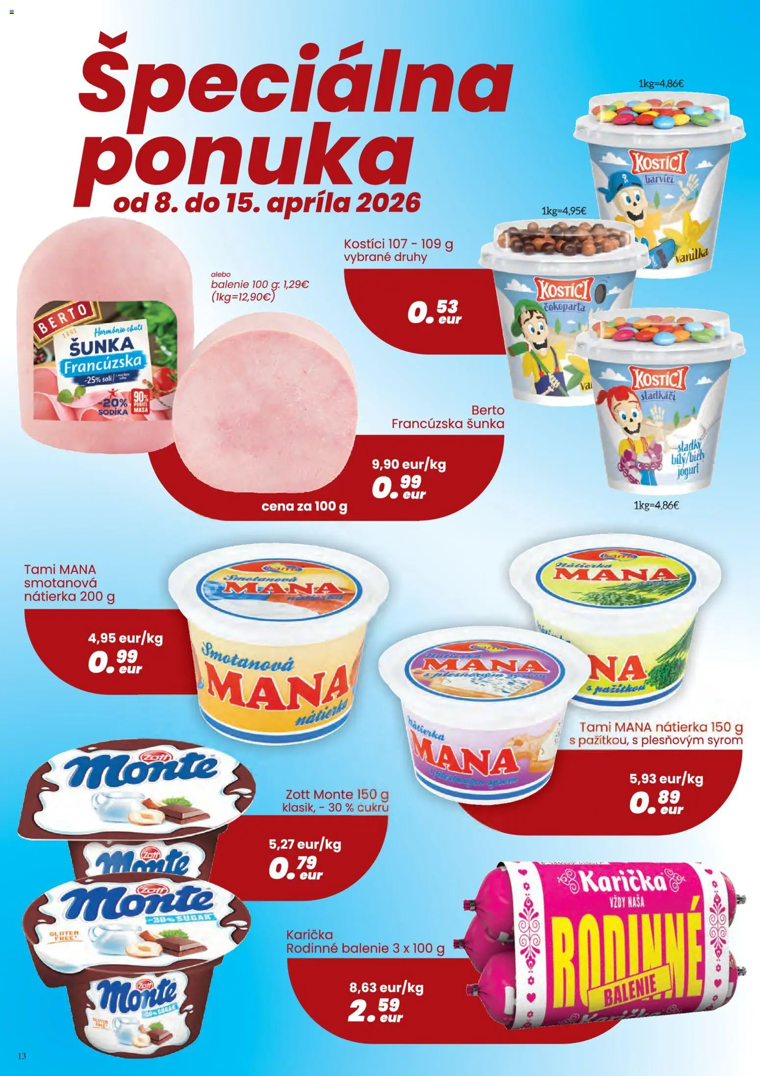 Nové CBA Verex akcie – leták je platný od 01.04.2026 | Strana: 13 | Produkty: Jogurt, Šunka