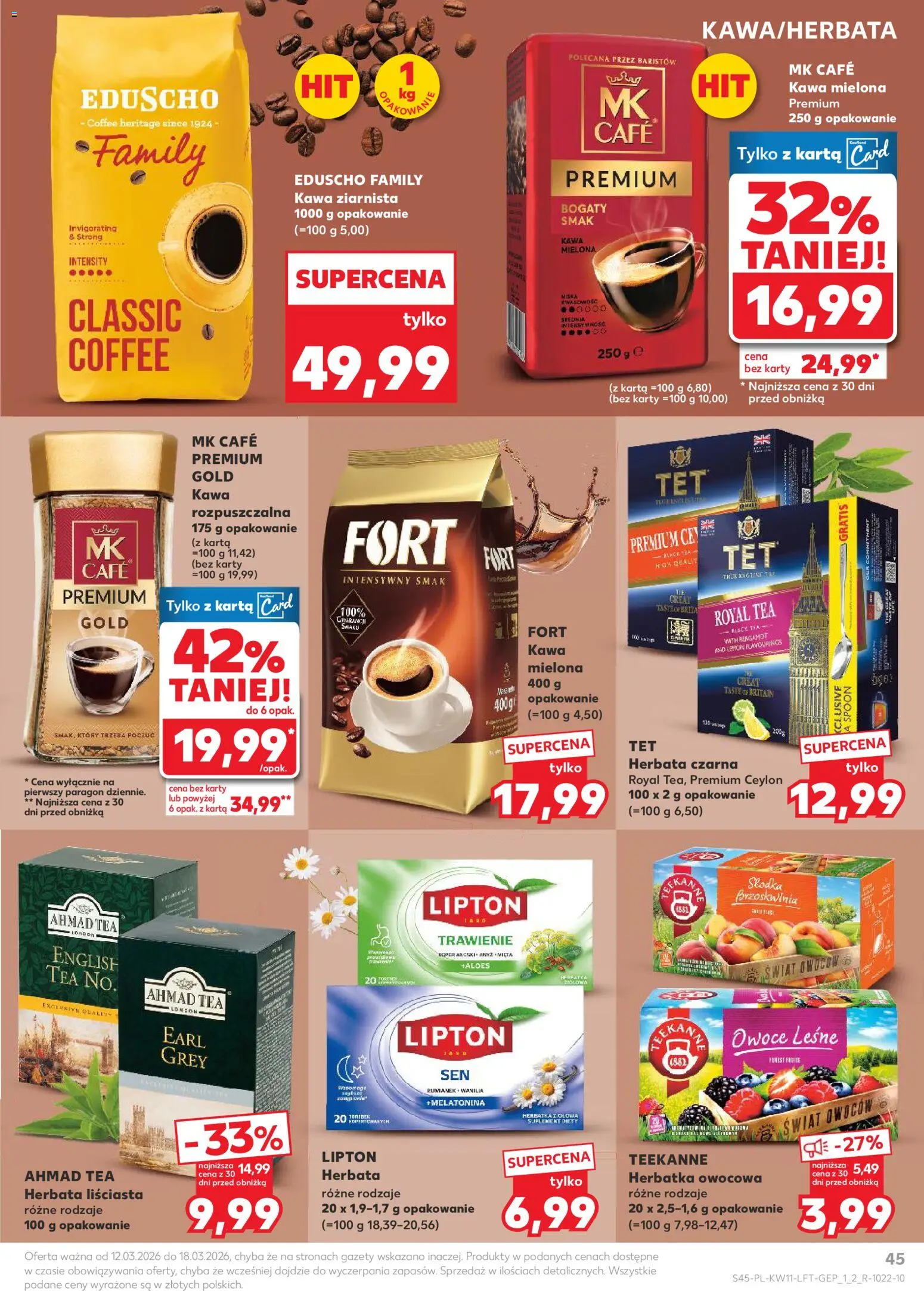 Kaufland Polsko leták od 12.03.2026 | Strana: 45 | Produkty: Teekanne, Brita, Ahmad tea, Karty