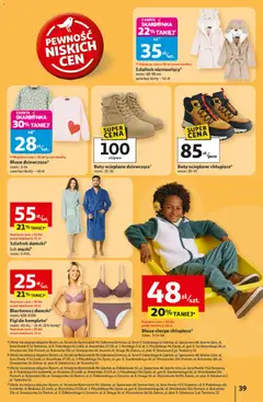 Pogląd oferty "Auchan Gazetka - Pewność niskich cen Hipermarket" - ważna od 30.10.2025 | Strona: 39 | Produkty: Karta, Biustonosz, Szlafrok, Buty