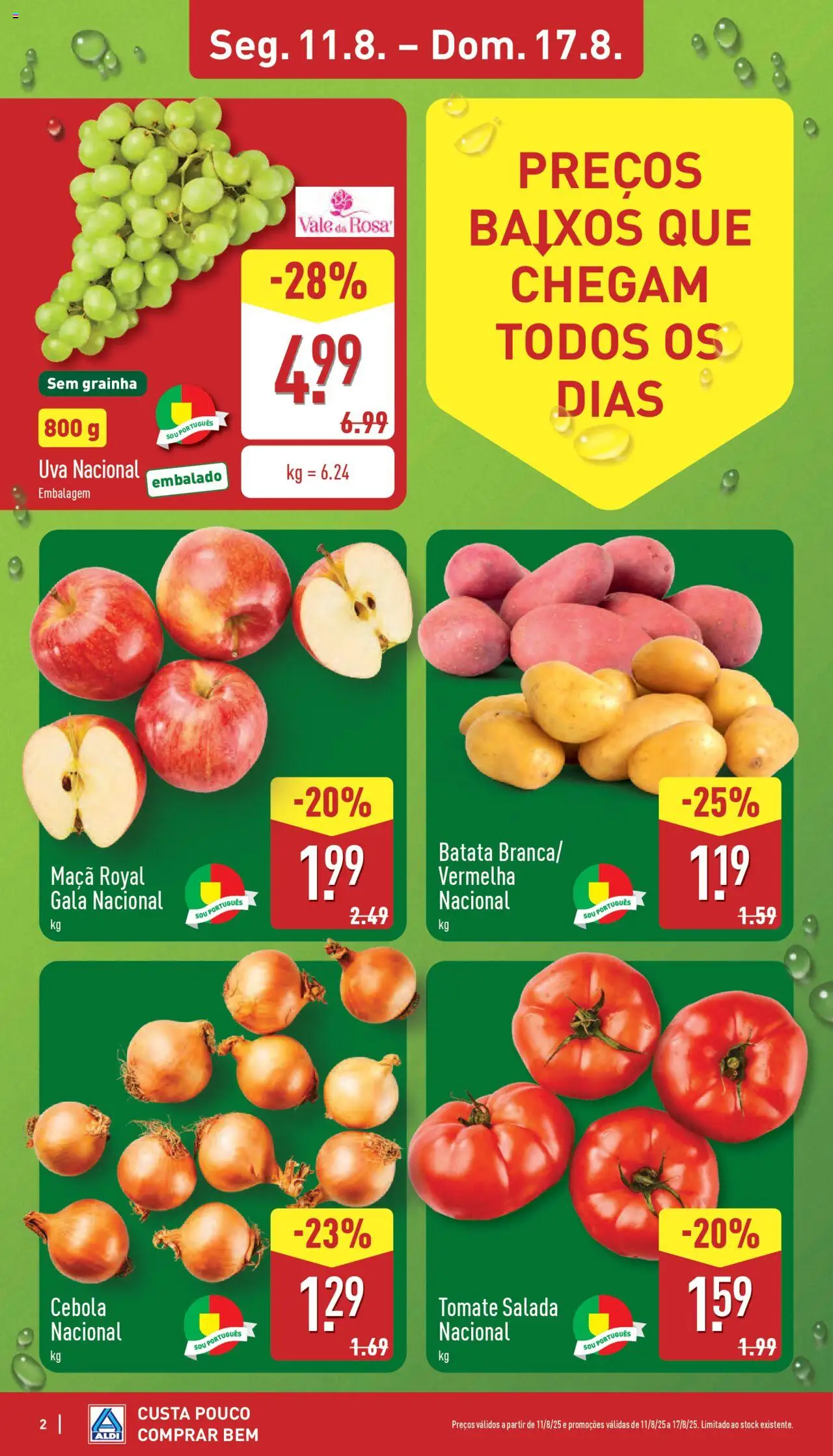 Aldi folheto │ válido de 11.08.2025 | Página: 2 | Produtos: Batata, Cebola, Maça, Salada