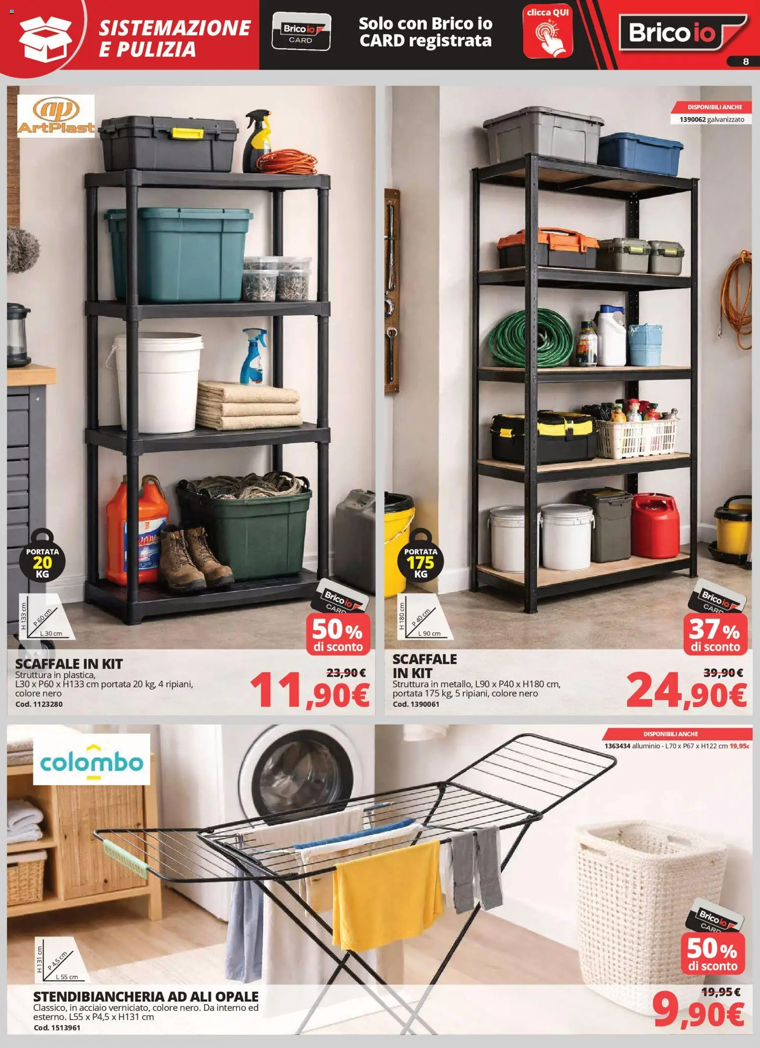 Volantino Brico io del 02.04.2026 | Pagina: 8 | Prodotti: Stendibiancheria, Scaffale, Alluminio