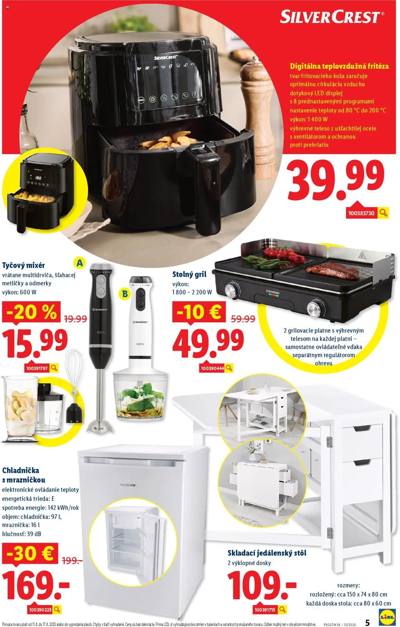 Lidl online magazín │ platný od 11.08.2025 | Strana: 5 | Produkty: Gril, Jedálenský stôl, Stôl, Chladnička
