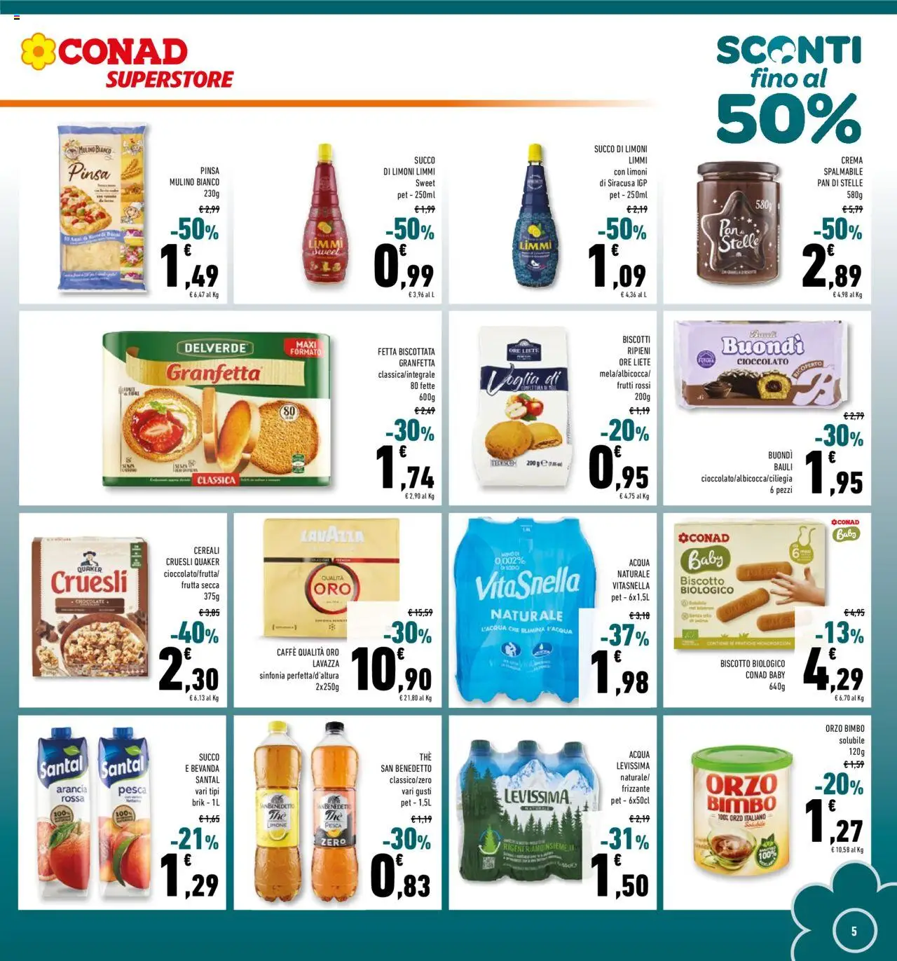 Volantino Conad del 27.08.2025 | Pagina: 5 | Prodotti: Caffè, Biscotti, The, Arancia