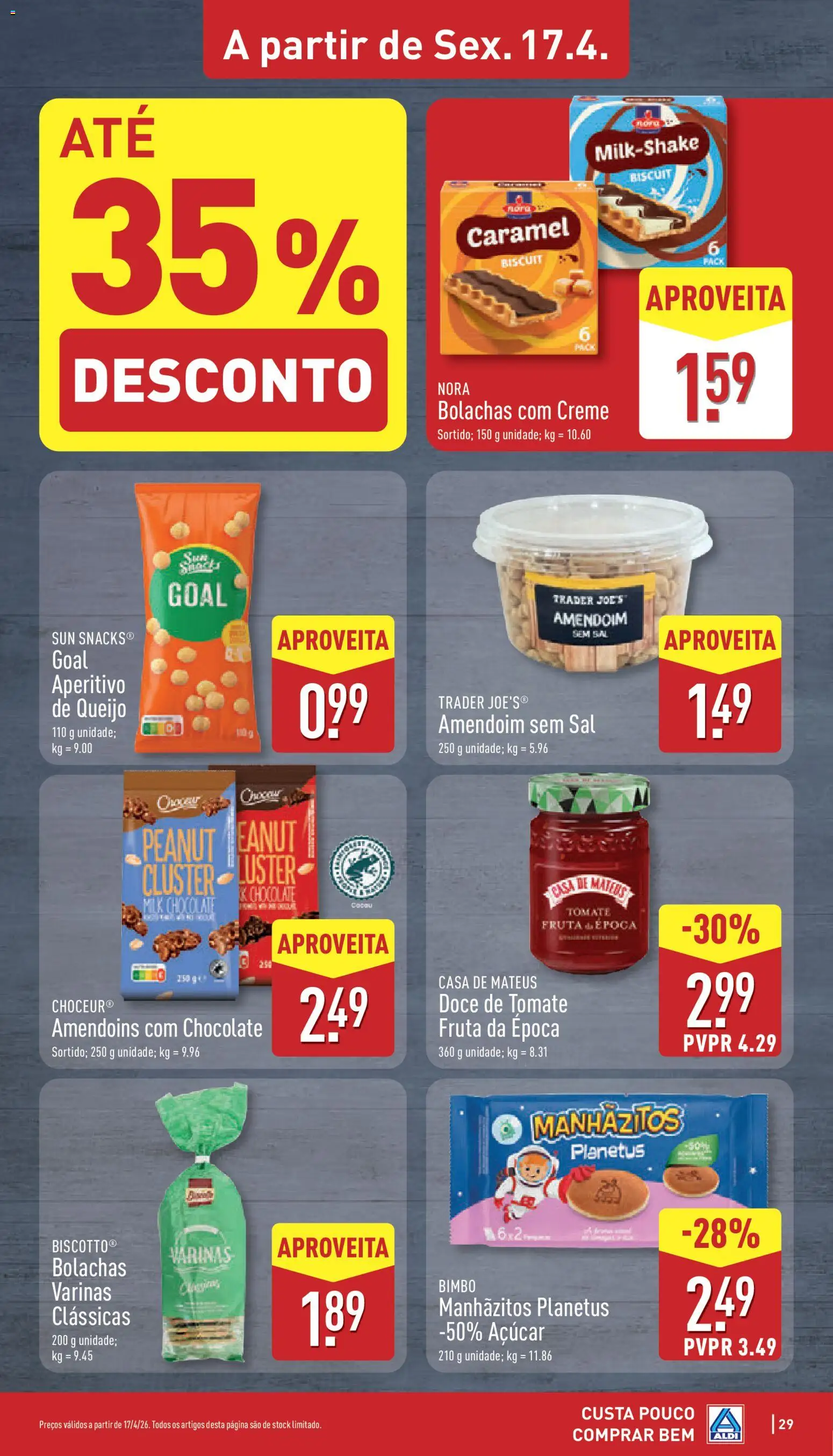 Aldi folheto │ válido de 13.04.2026 | Página: 29 | Produtos: Amendoins, Manhãzitos, Queijo, Chocolate