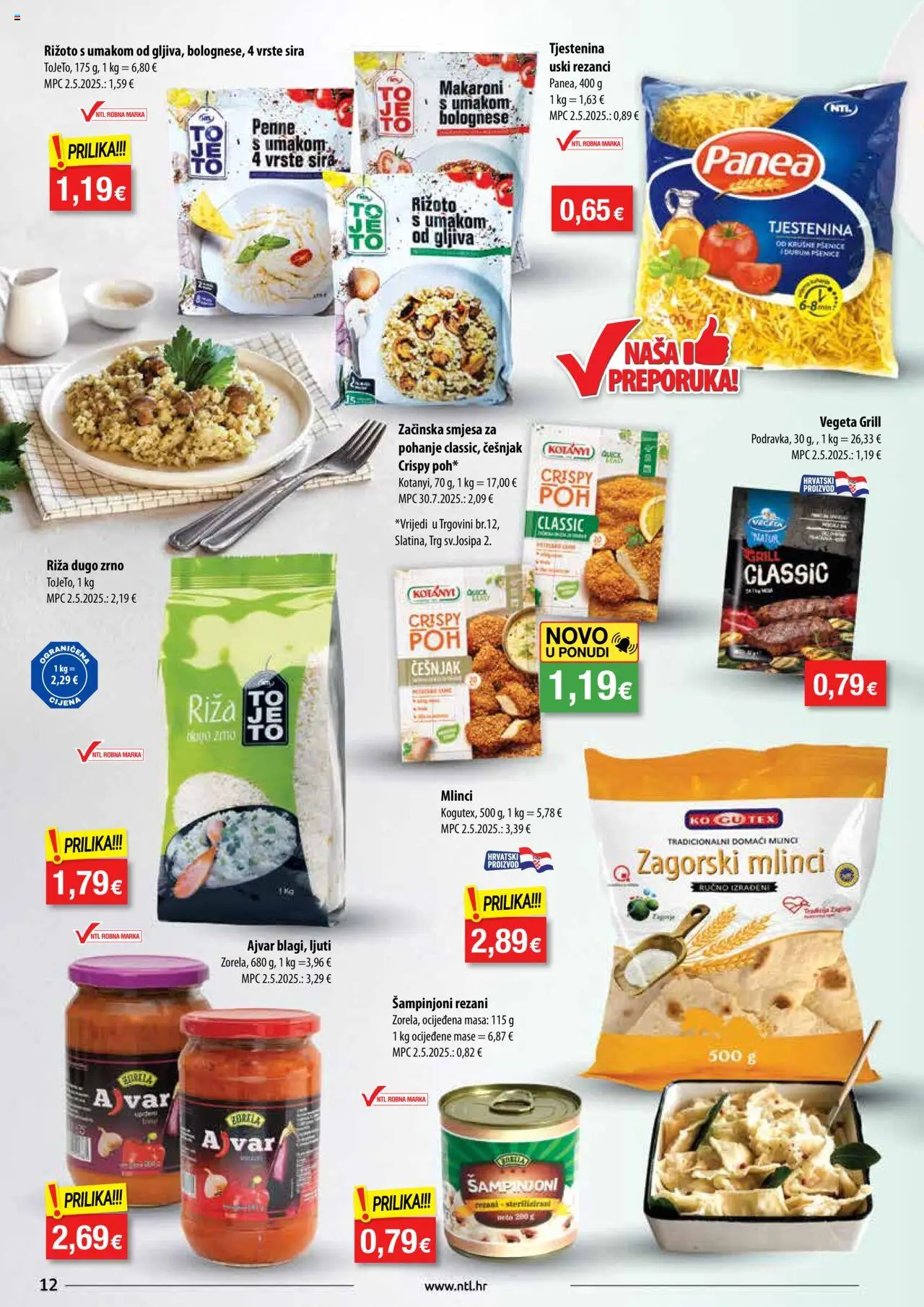 NTL katalog | vrijedi od 13.08.2025 | Stranica: 12 | Proizvodi: Rižoto, Riža, Tjestenina, Šampinjoni